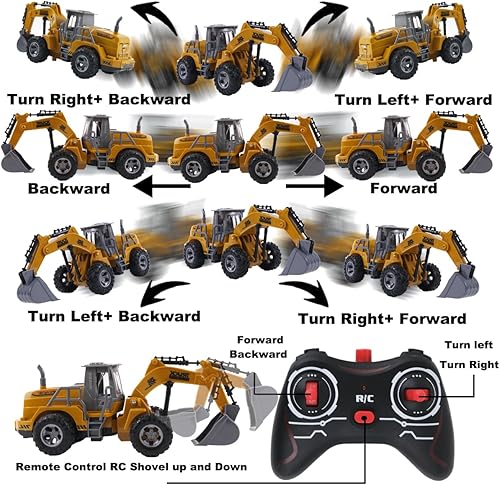 Miniatura 4 de Excavadora Rc funcional de 5 canales, vehículos de construcción a control remoto con luces, excavadora de control remoto para niños de 4 a 7 años,