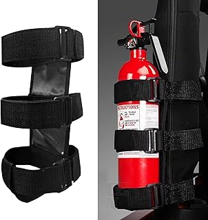Car Roll Bar Fire Extinguisher Mount Holder Replacement for Jeep Wrangler CJ YJ TJ LJ JK JKU JL JLU, Polaris Ranger RZR General RS1, Can Am Maverick X3 & More - Adjustable Extinguisher Mount Strap