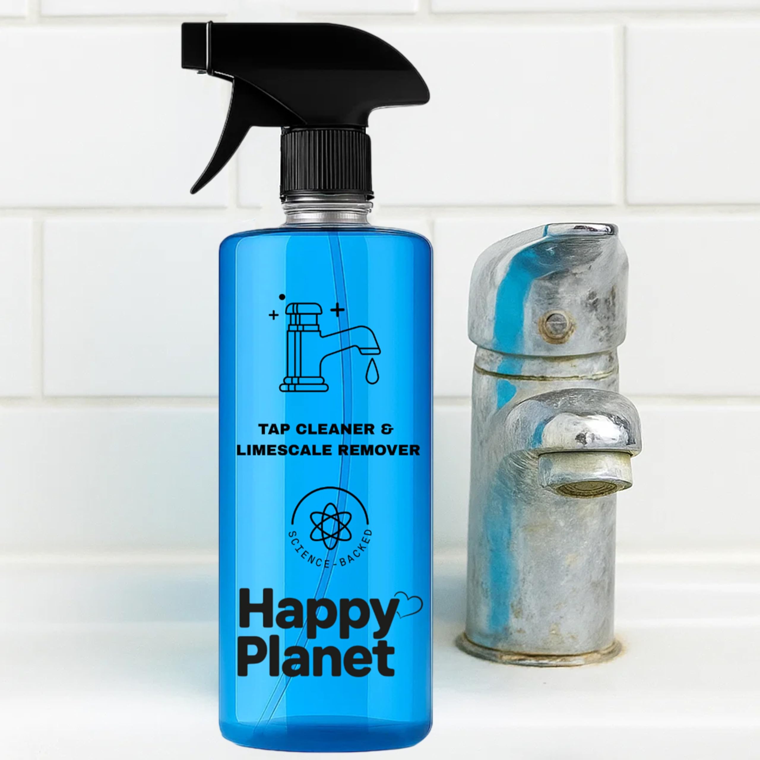Happy Planet Kitchen & Bathroom Cleaning Combo | Tap Cleaner & Limescale Remover + All-in-One Kitchen Cleaner | Powerful Grease & Stain Removal | Trigger Spray Bottles (500ML+500ML) - Image 5 thumbnail
