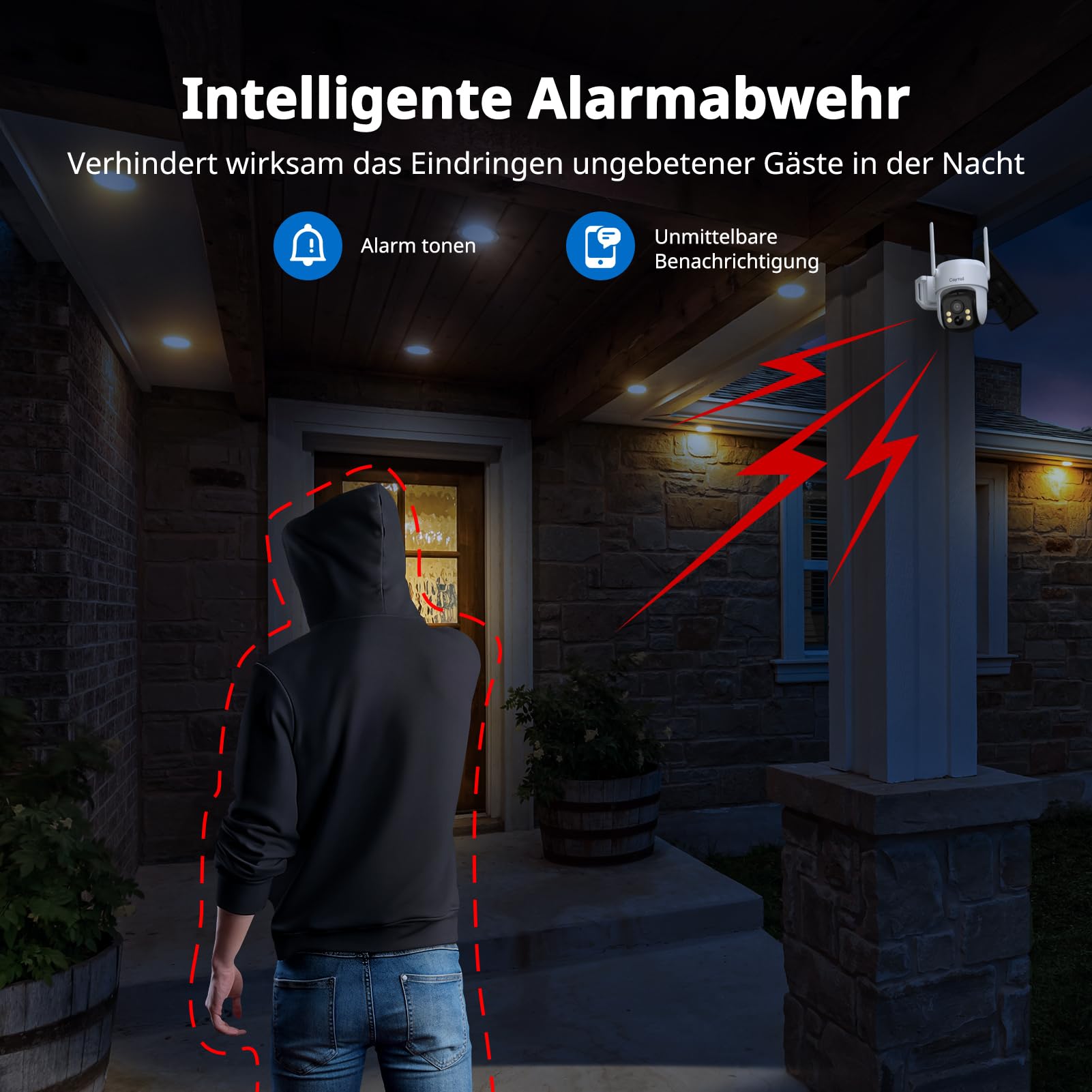 2K Überwachungskamera Aussen Akku Solar, 360° PTZ Überwachungskamera Outdoor Kabellos mit Solarpanel, 3MP Farbnachtsicht, 2-Wege-Audio, PIR Bewegungsmelder