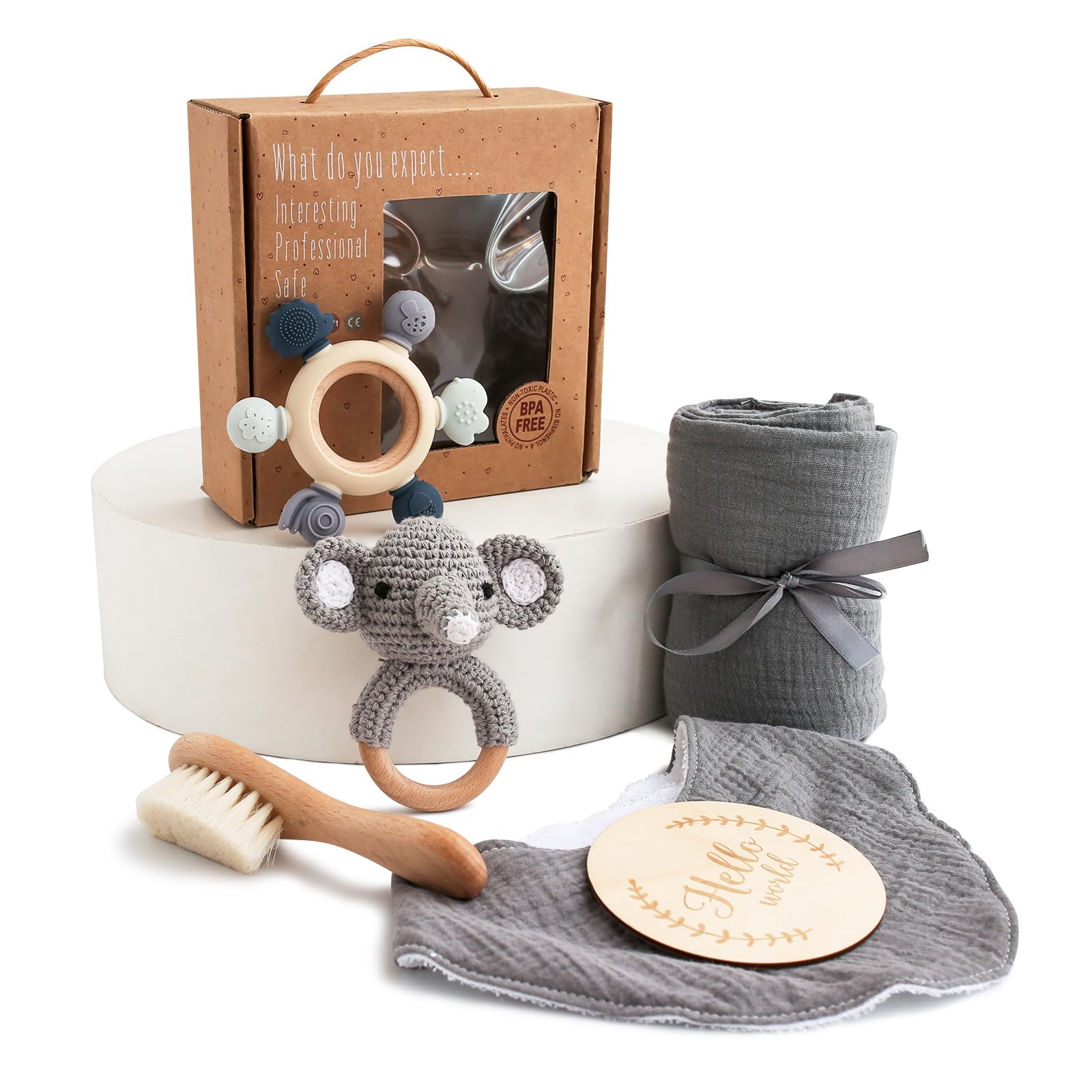 Baby Geschenk Mädchen, Neugeborenen Geschenk zur Geburt Junge Babyparty Geschenk Holz Spielzeuge Greiflinge Badetuch Meilenstein Babydecke Foto Requisten