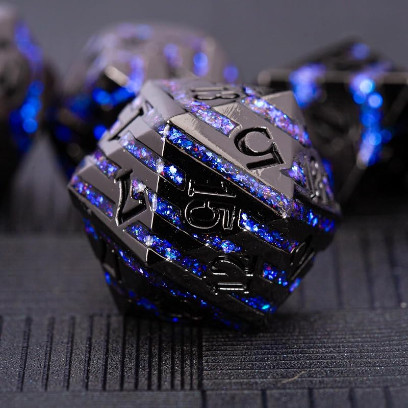 Inlay Metal Dice Set 7pcs, Luxury DND Dice with Decorative Inlay, Heavy Zinc Alloy RPG Dice for Tabletop Games