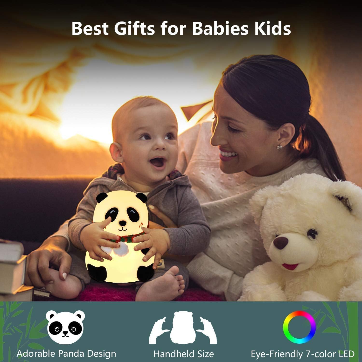 Panda Light Night Lamp for Kids Bedroom, 8-Color LED Changing Silicone Night Light, Adorable Room Decor and Gift for Girls and Boys, Valentine's Day Gift Items for Women (Panda Lamp)