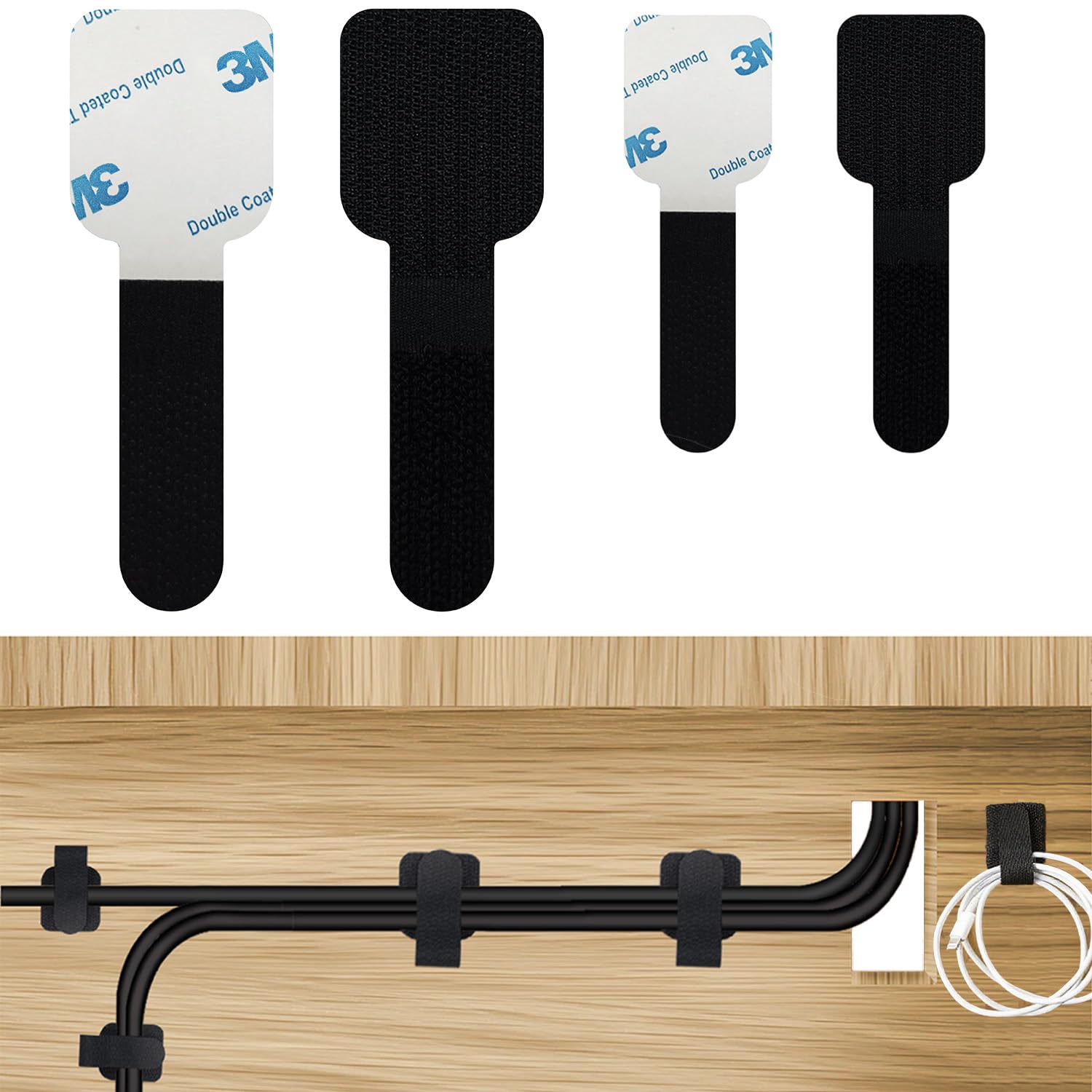 40 Pezzi (Due Dimensioni) Cable Management, Autoadesivo Clip Cavo, Fermacavi Adesivi, Riutilizzabili, Morbidi e Anticollisione, Applicabile a Uffici e Famiglie (Nero)