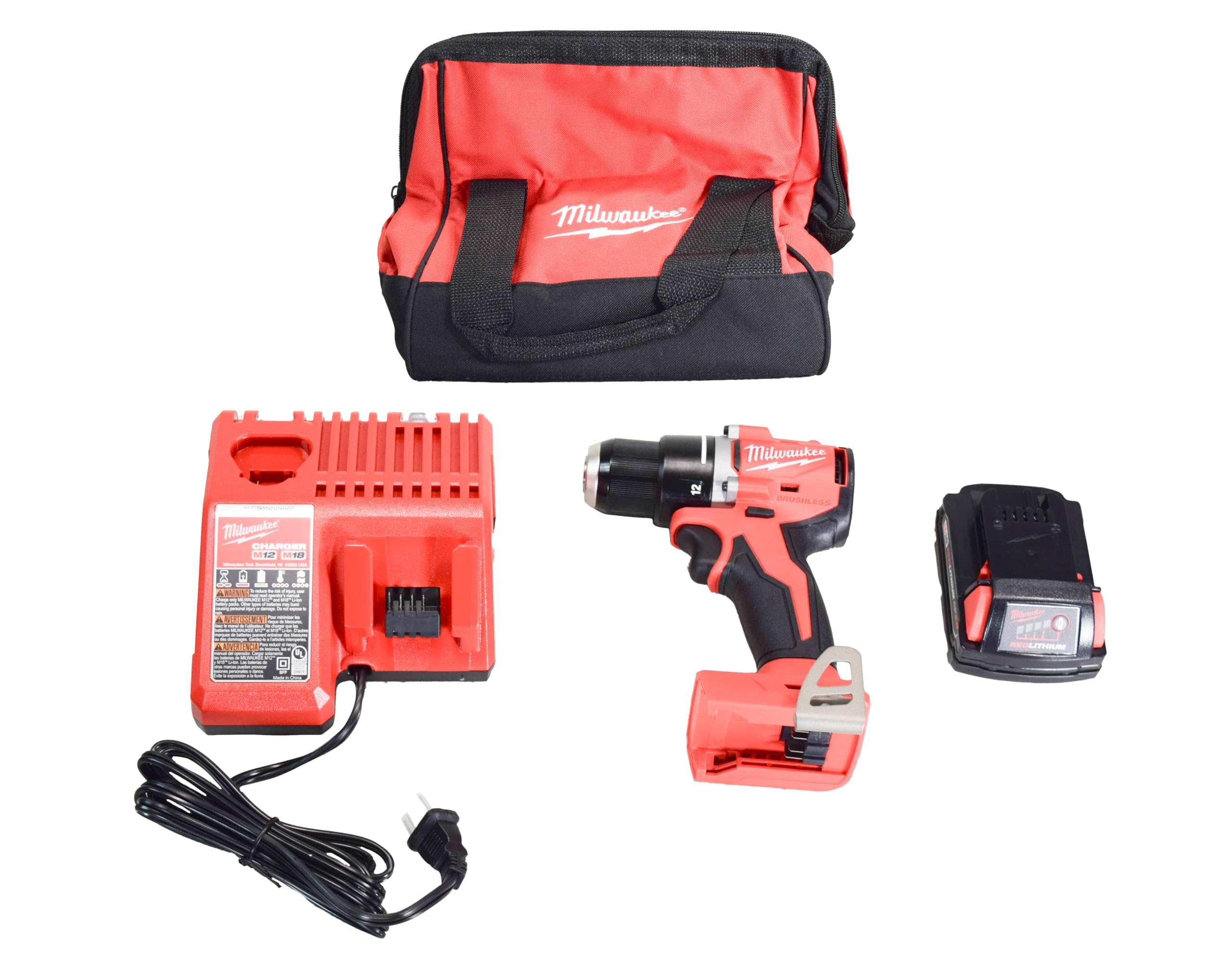 For Milwaukee 3601-21P 18V Lithium-Ion Brushless Cordless 1/2" Compact Drill/Driver Kit with 2.0 Ah Battery, Charger and Tool Bag