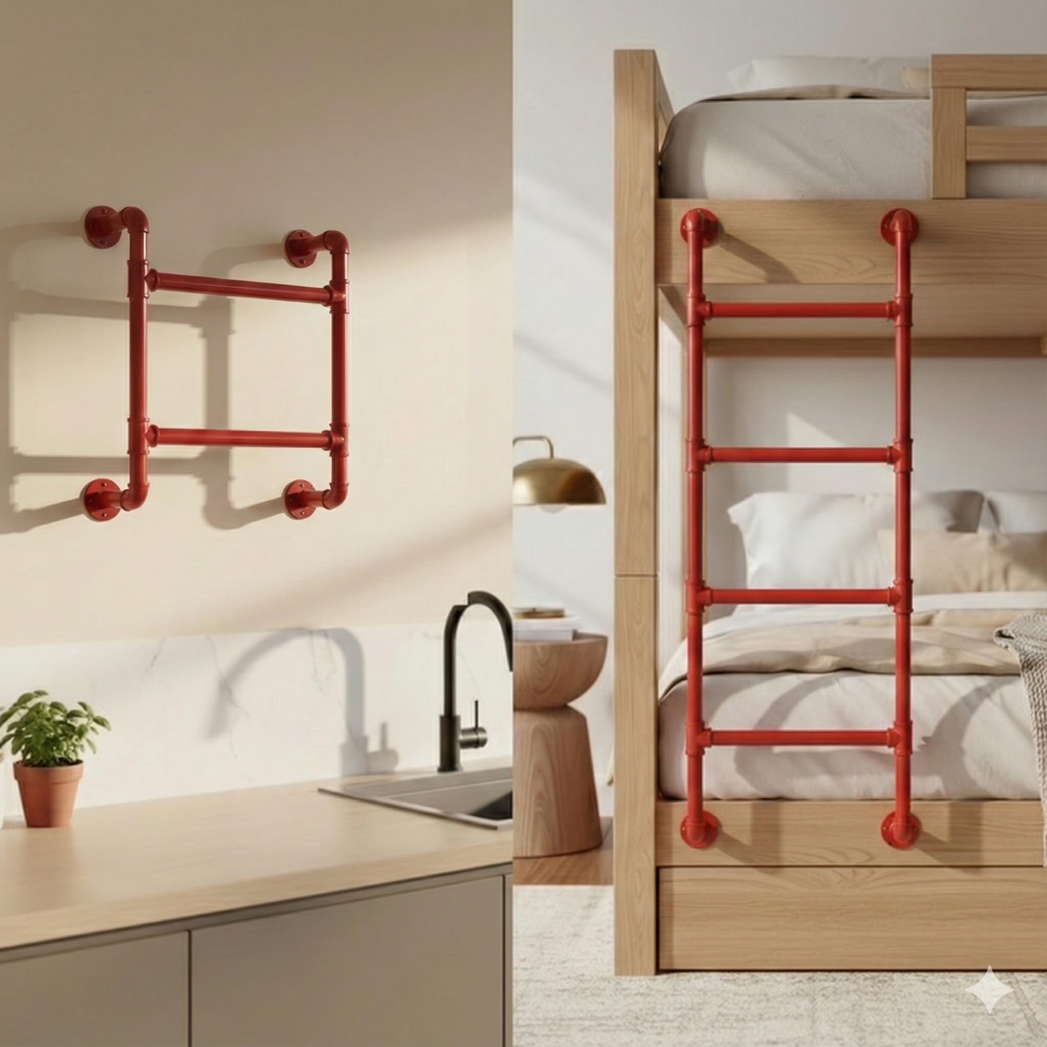 Escalera modular de pared – Escalera de emergencia de 4 peldaños para ventana, perchero – Uso interior y exterior – Escalera fija de 4 pasos – Estructura tubular para hogar – Resistente a la oxidación