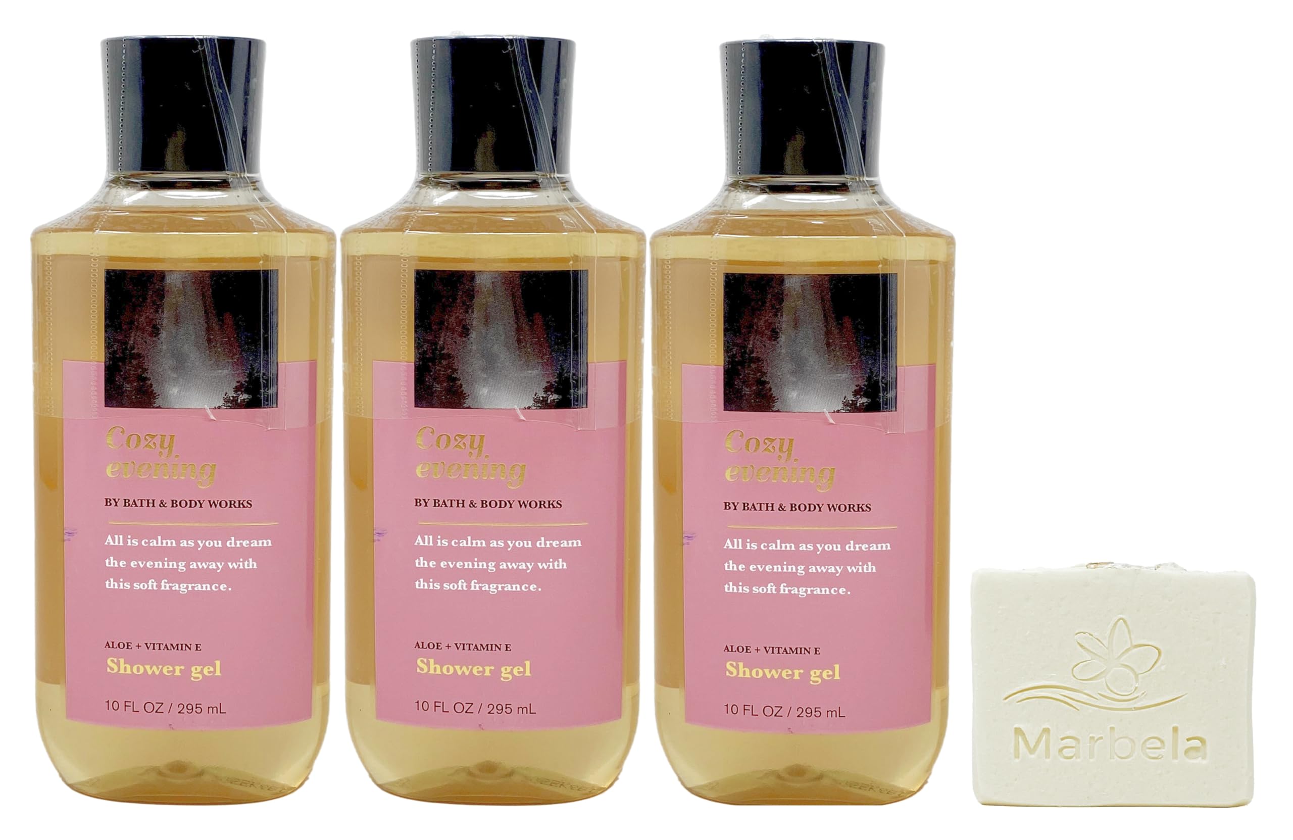 Bath & Body Works Cozy Evening - 3 Pack - Shower Gel With a Natural Oats Sample Soap.