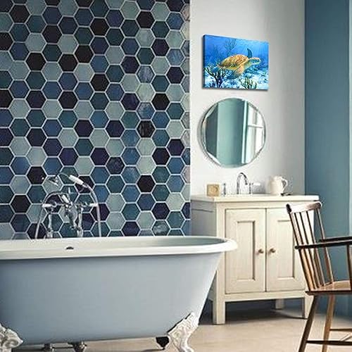 Miniatura 4 de Decoración de baño, pintura de tortuga marina, arte de pared, decoración de playa, impresiones en lienzo náutico para decoración de pared de baño,