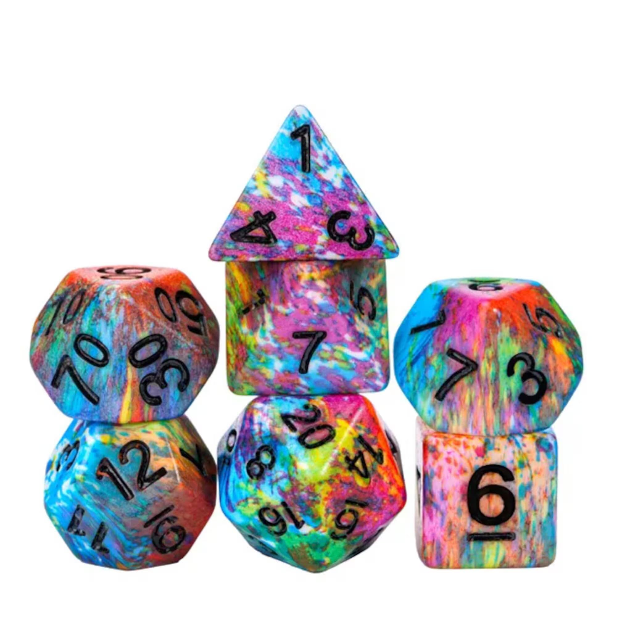 Colour Splash Dice Set - Multi Coloured Set - Polyhedral Dice Set - Dice for Tabletop RPGs and TTRPGS - Rainbow Multicolor