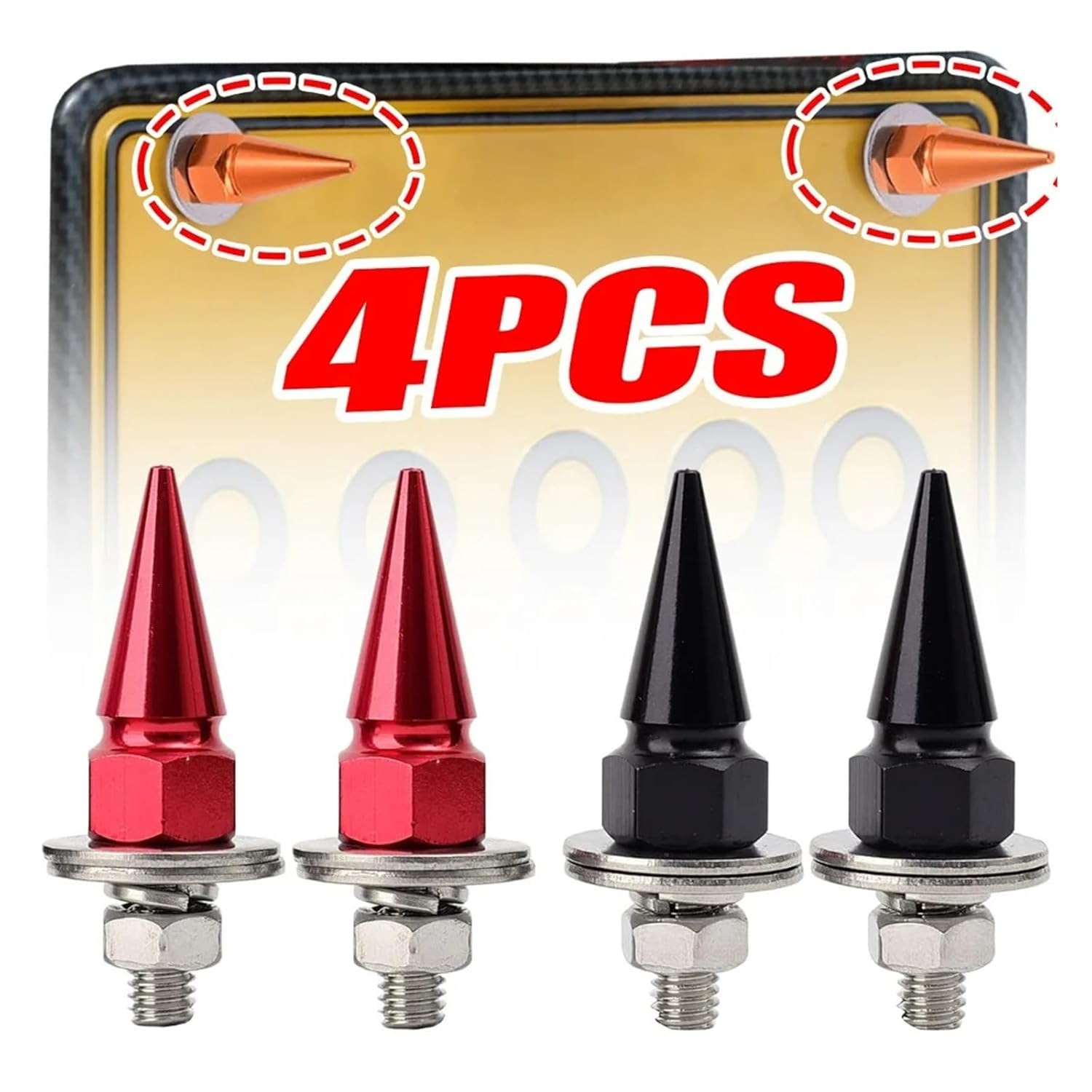 M6 Motorcycle License Plate Screws Colorful Aluminum Steel Bolts Car Styling Number Frame Fasteners Auto Modified Parts(Red,2PCS_6MM Thread)