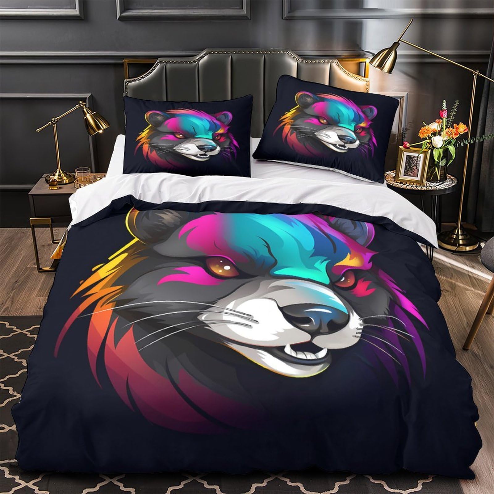 Housse de couette ours 140x200cm en microfibre douce avec fermeture éclair pour lit simple