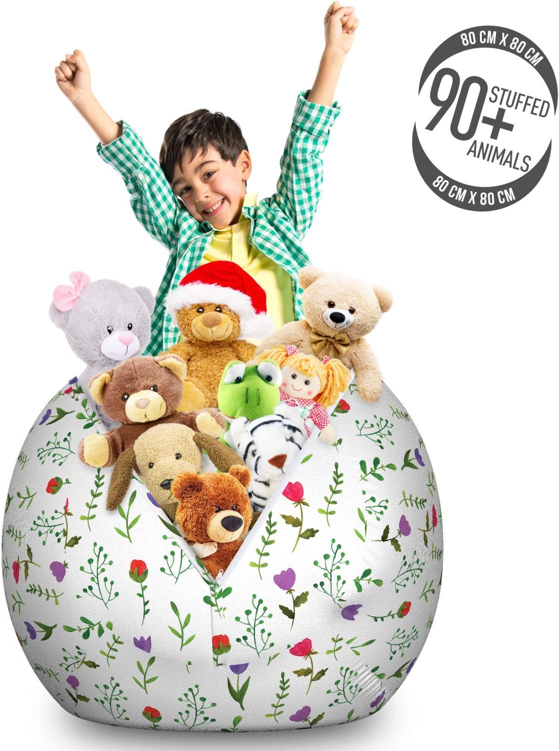 Ambesonne Floral Storage Toy Bag Chair, Watercolor Tulips Berries Twigs Buds Spring Awakening, Stuffed Animal Organizer Washable Bag, Large Size, Multicolor