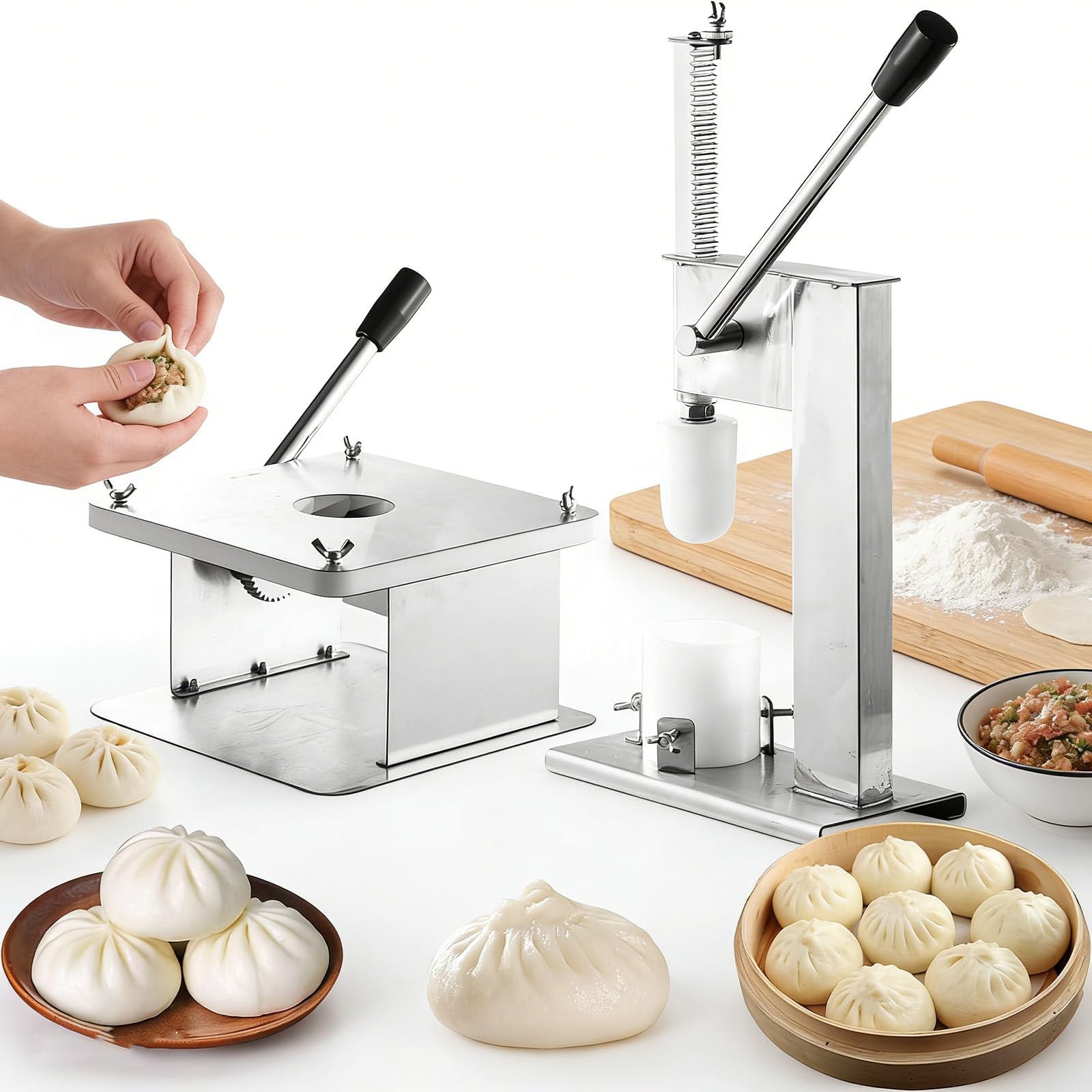 FHRKA Bun Making Machine, Baozi Maker, Manual Stainless Steel Bun Maker, Steamed Stuffed Tool for Home Kitchen and Commercial (Large)