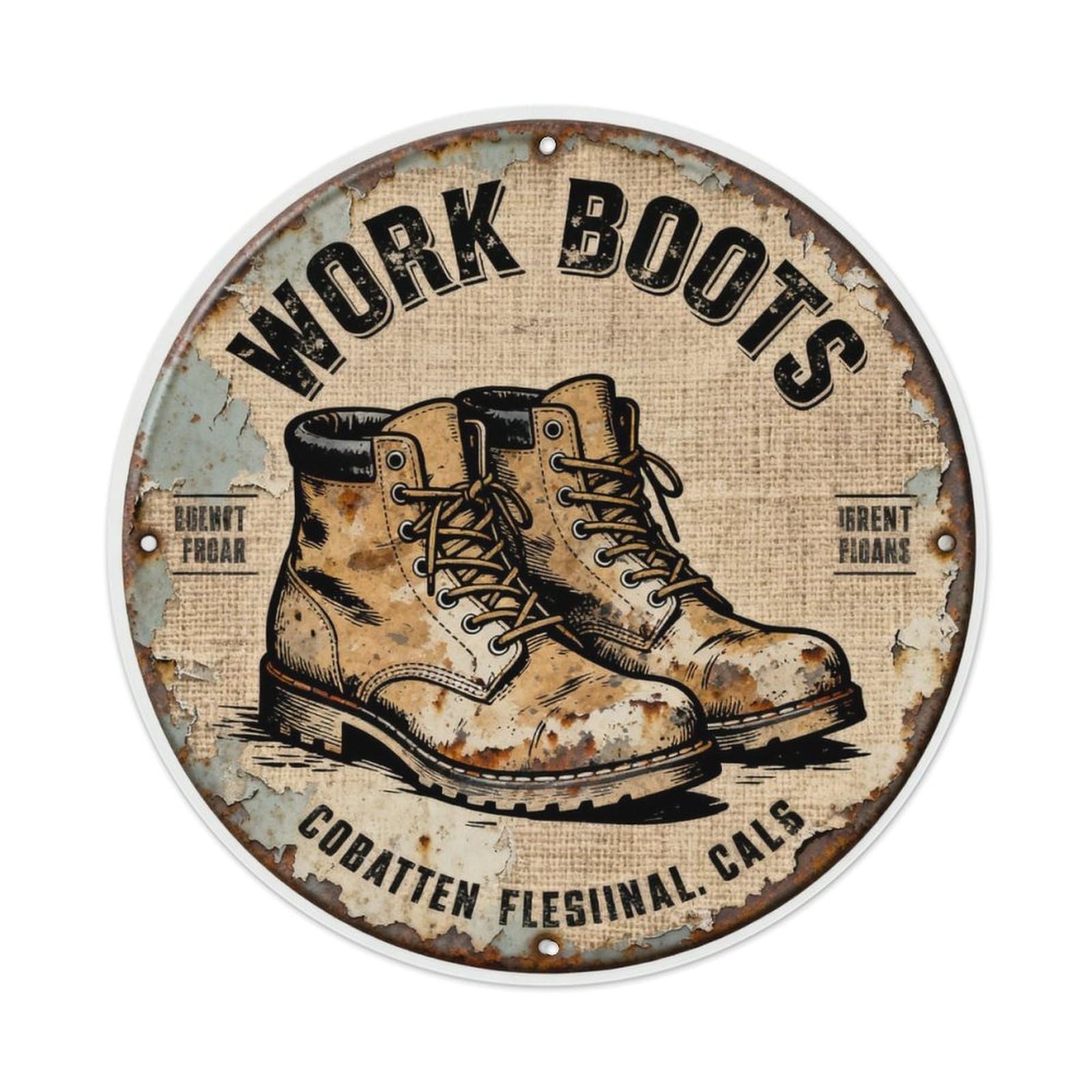WORK BOOTS Metal Tin Sign Plaque