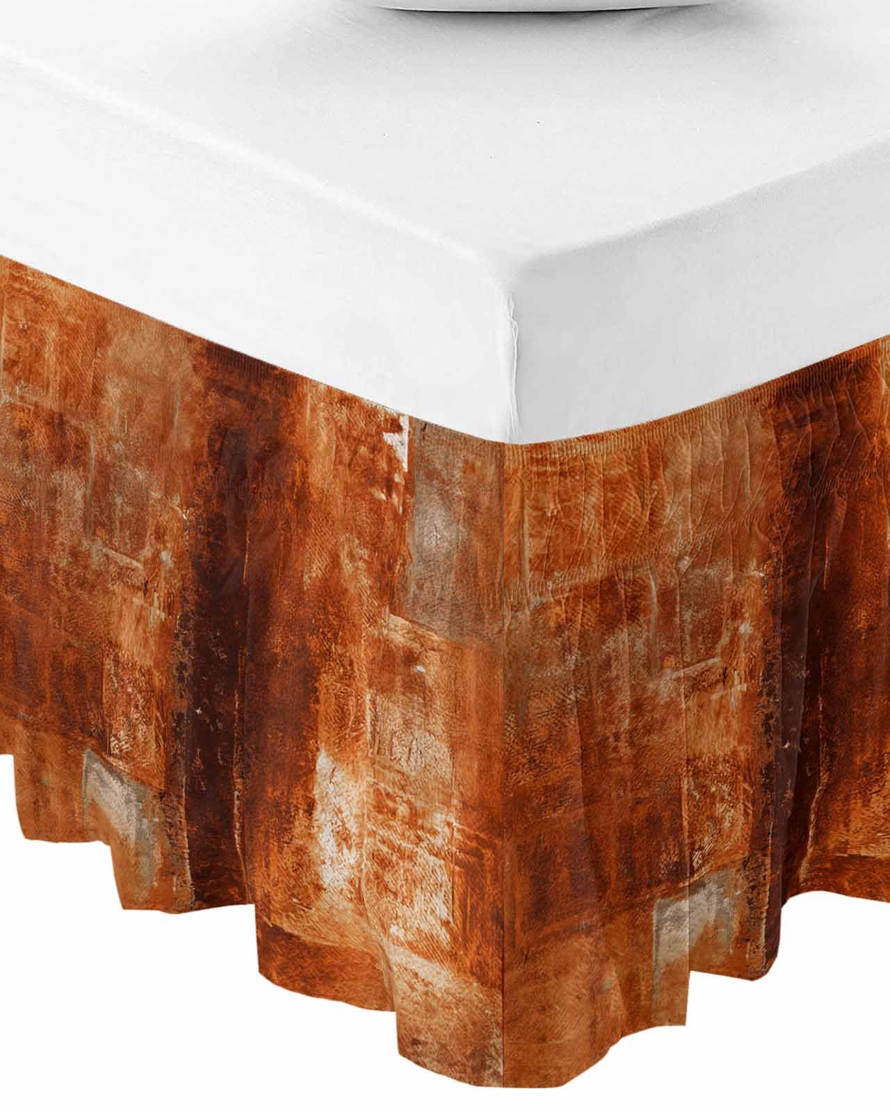 Burnt Orange Bed Skirt Queen Size 18 Inch Drop, Adjustable Elastic Bedskirt Dust Ruffle for Queen Bed, Modern Abstract Geometric Art Oil Painted Wrap