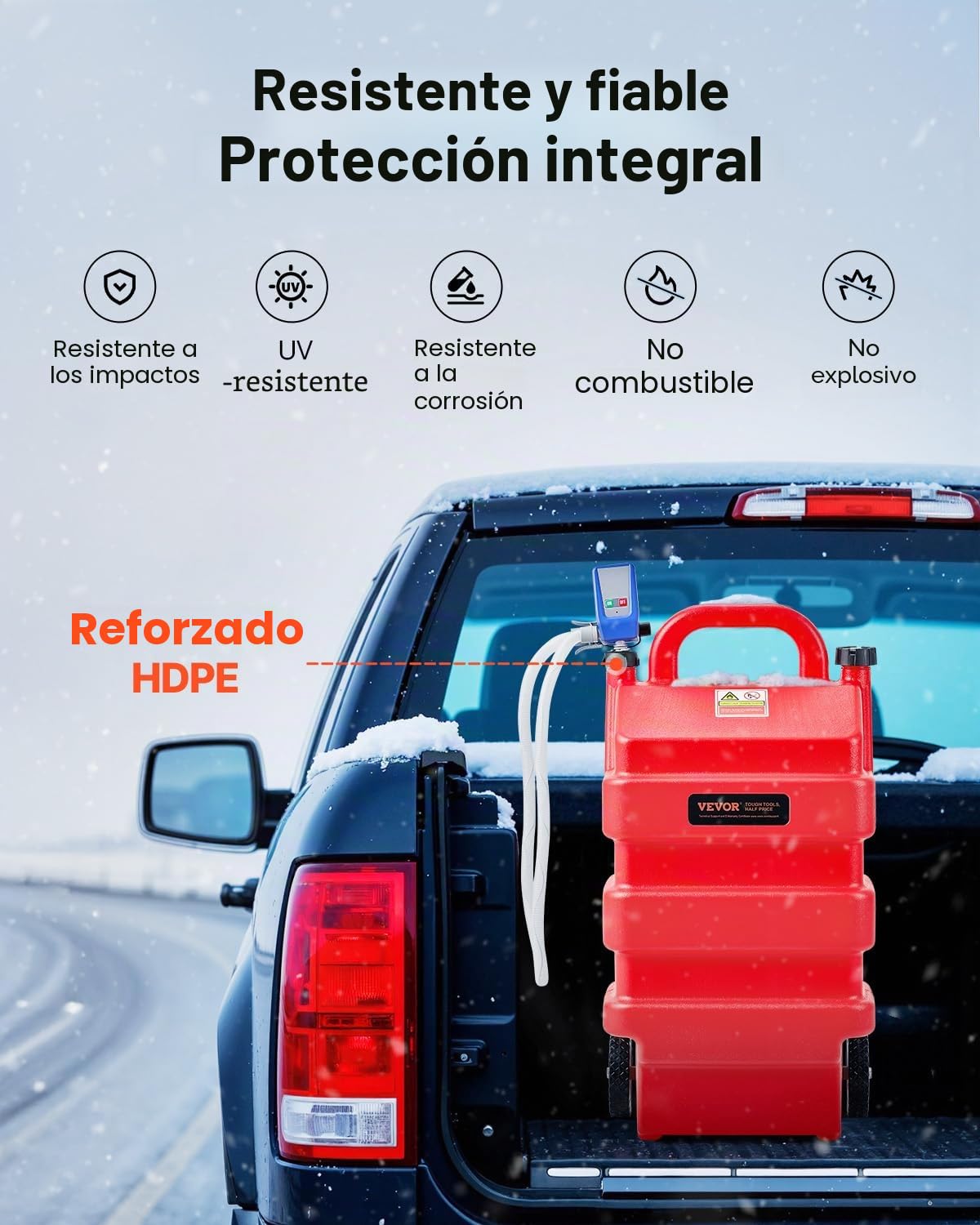 VEVOR Tanque de Combustible de 60,56 L con Bomba de Transferencia de Combustible Eléctrica de 2,5 GPM, Manguera de 1,2 m, Boquilla con Sensor de Parada Automática, para Gasolina y Diésel, Rojo