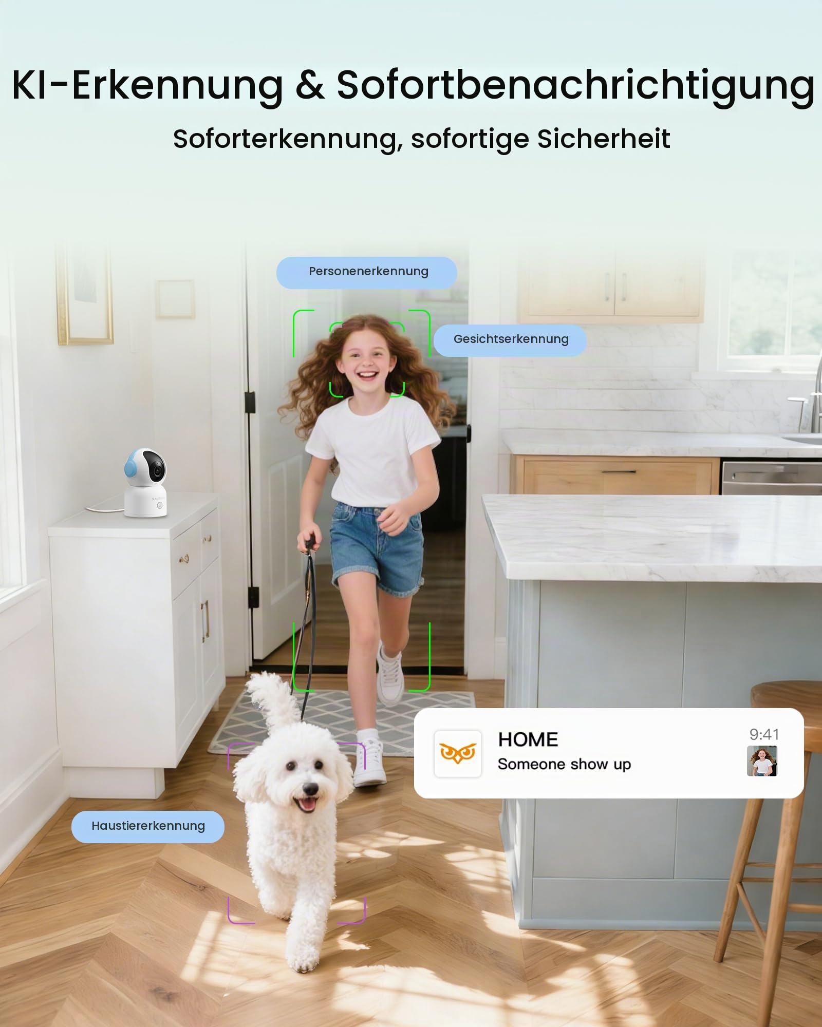 4K 8MP UHD Überwachungskamera Innen mit 64GB Karte, 2,4/5GHz WiFi