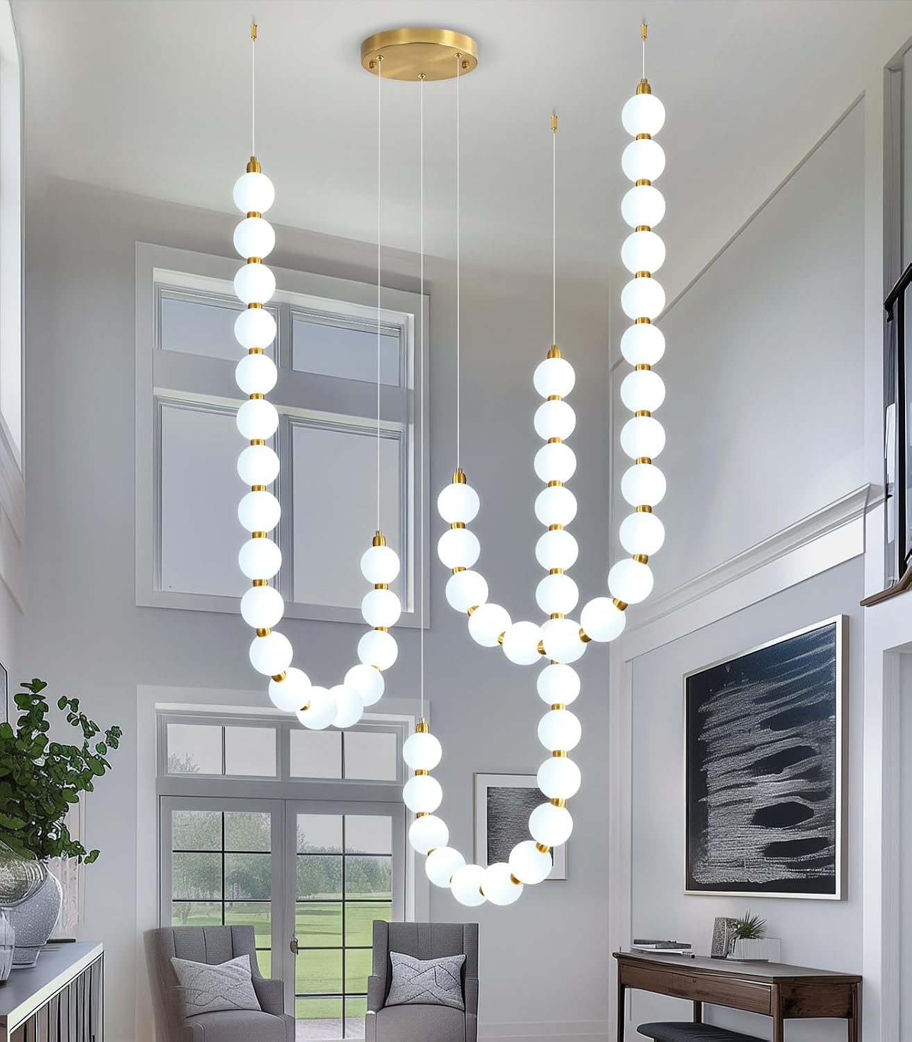 3 Ring Modern Chandeliers Acrylic Balls Ceiling Pendant Lighting LED Dimmable Light for Living Room Foyer Dining Room Entryway Adjustable Hanging Lights Gold