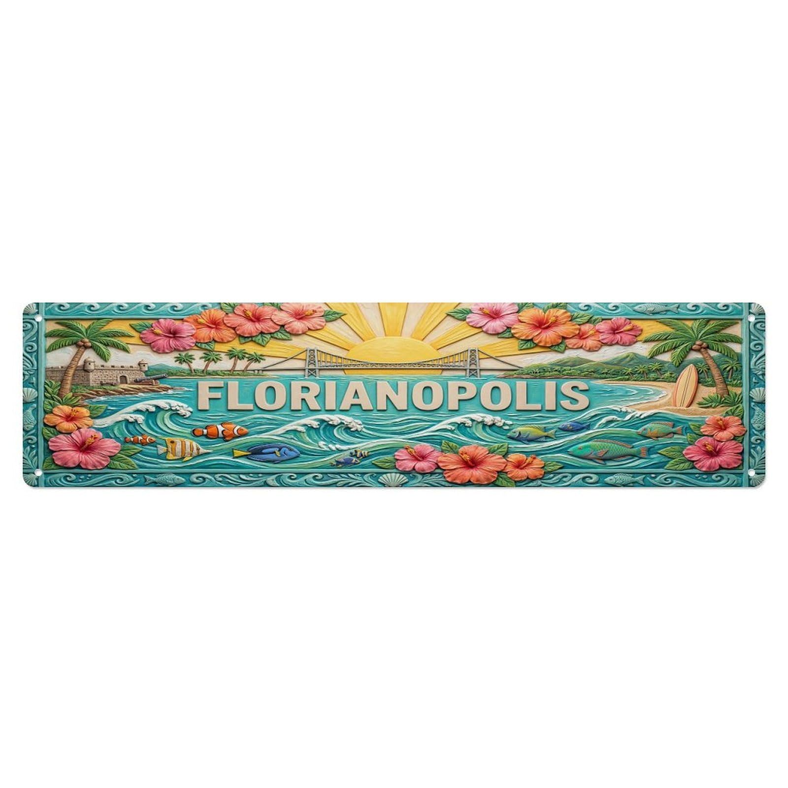 Gead 4X16inch Style Vintage Florianopolis Brazil Flag Pattern Metal Tin Sign