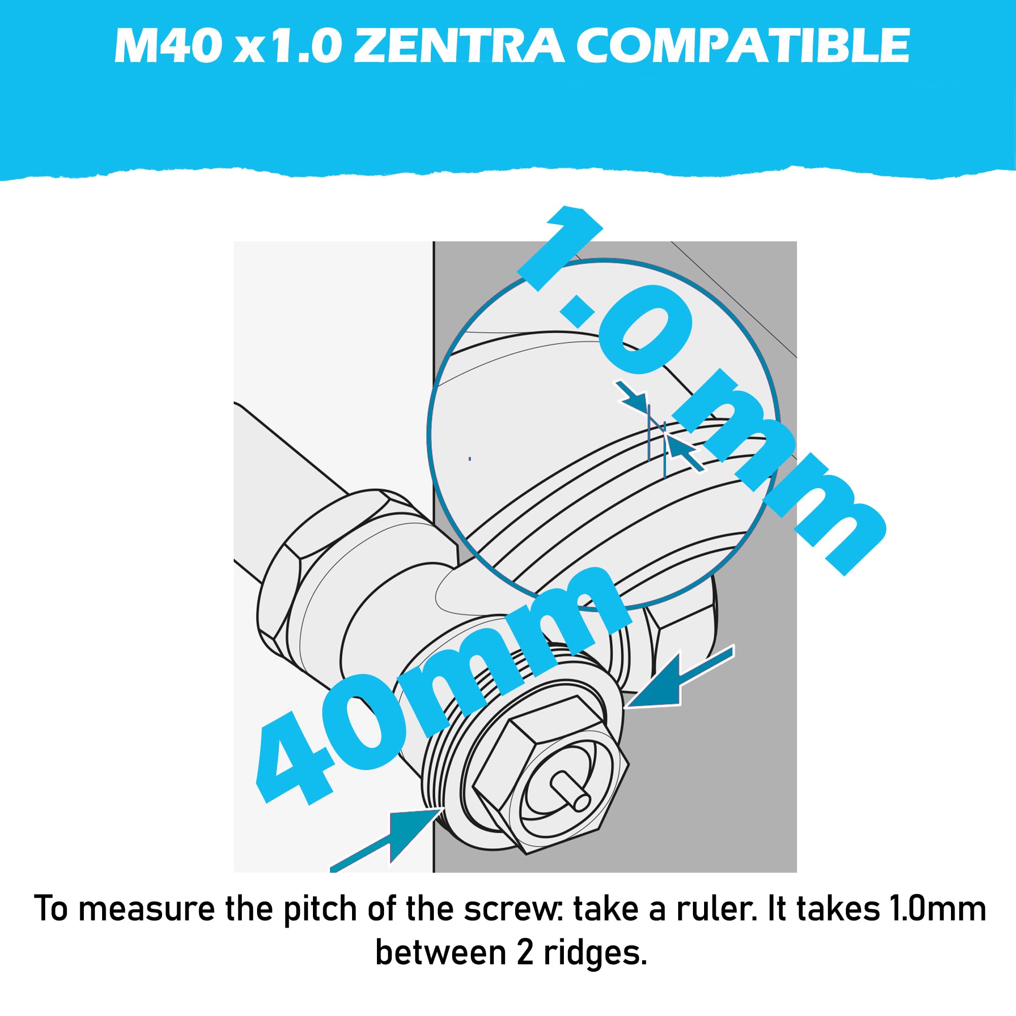 BLUMKRAFT Radiator Adapter Compatible with M40 x1.0 ZENTRA (Prototype) to M30 x 1.5 for Thermostat/Thermostatic Head M30x1.5 Male - Image 3