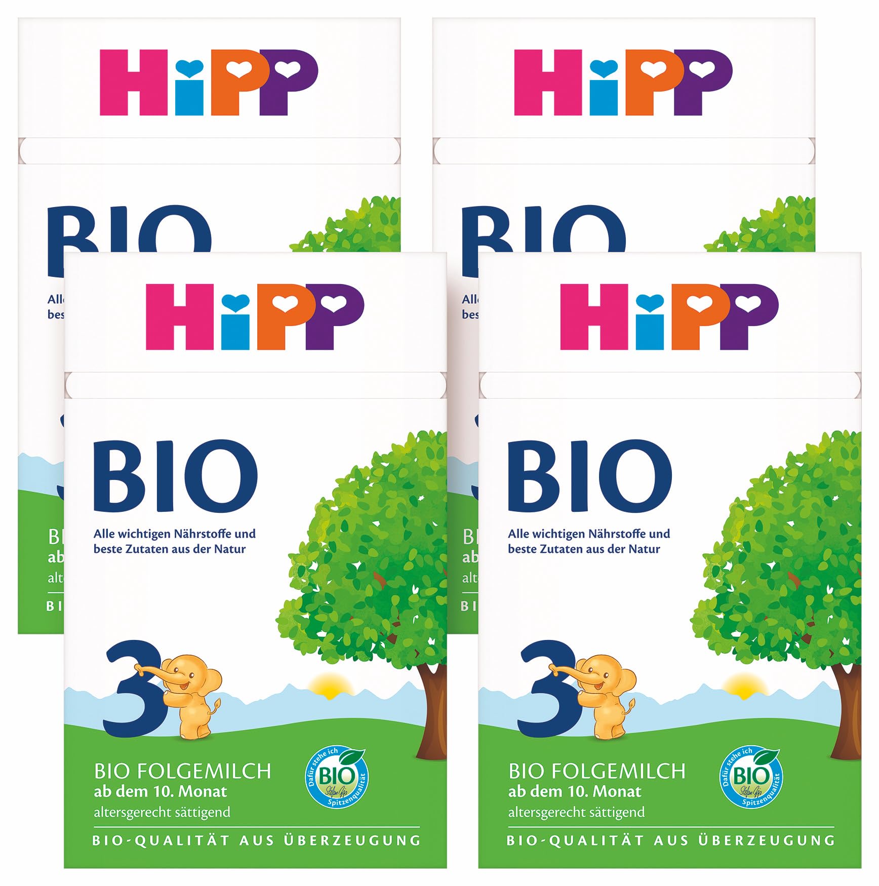 HiPP 3 Bio Folgemilch (4 x 600g) - nach dem 10. Monat, mit Omega-3 (DHA, ALA), Calcium, Vitamin D, in bester Bio-Qualität