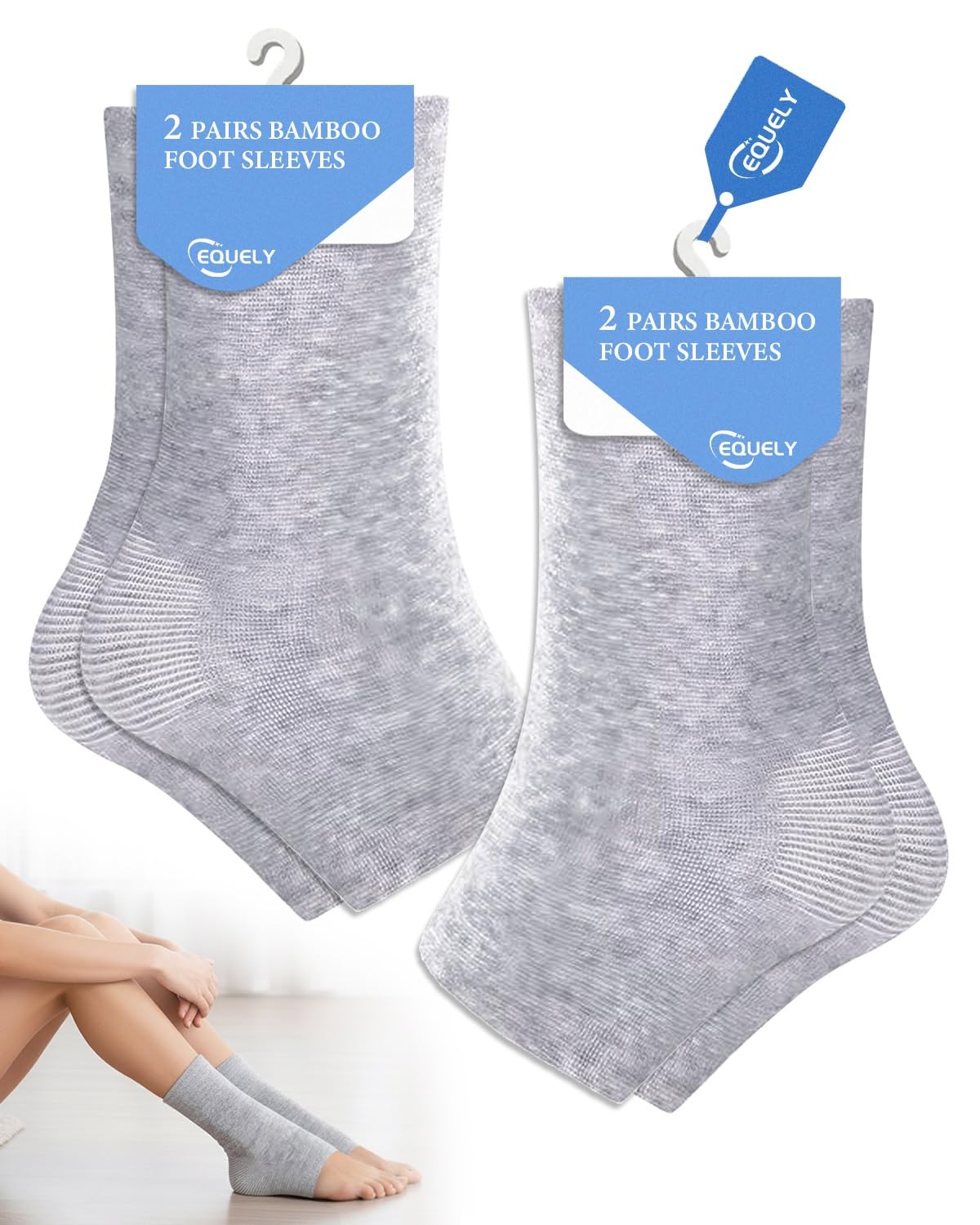 Photo 1 of 2 Pairs Bamboo Foot Sleeves Compress Ankle Socks 2026 New Keep Warm Toeless Soft Feet Calf Cold Protection Walking Boot Hose Sleeping Women Men(M)