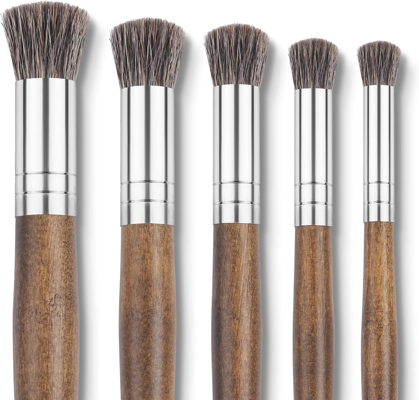 Professional Oil Paint Brushes, Fuumuui 5Pcs Natural Badger Bristle Blending Brush Set for Acrylic, Oil and Gouache - Round Flat Top Shape with Birch Handle