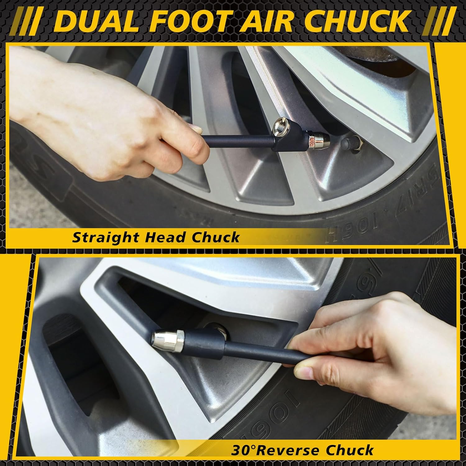 10 Pcs Black Dual Head Tire Air Chucks 1/4'' Fnpt Extended Reach Dual Head Air Chuck 2 Way Connect Tire for Inflator Gauge or Compressor Truck, Bikes, Motorcycle, Car