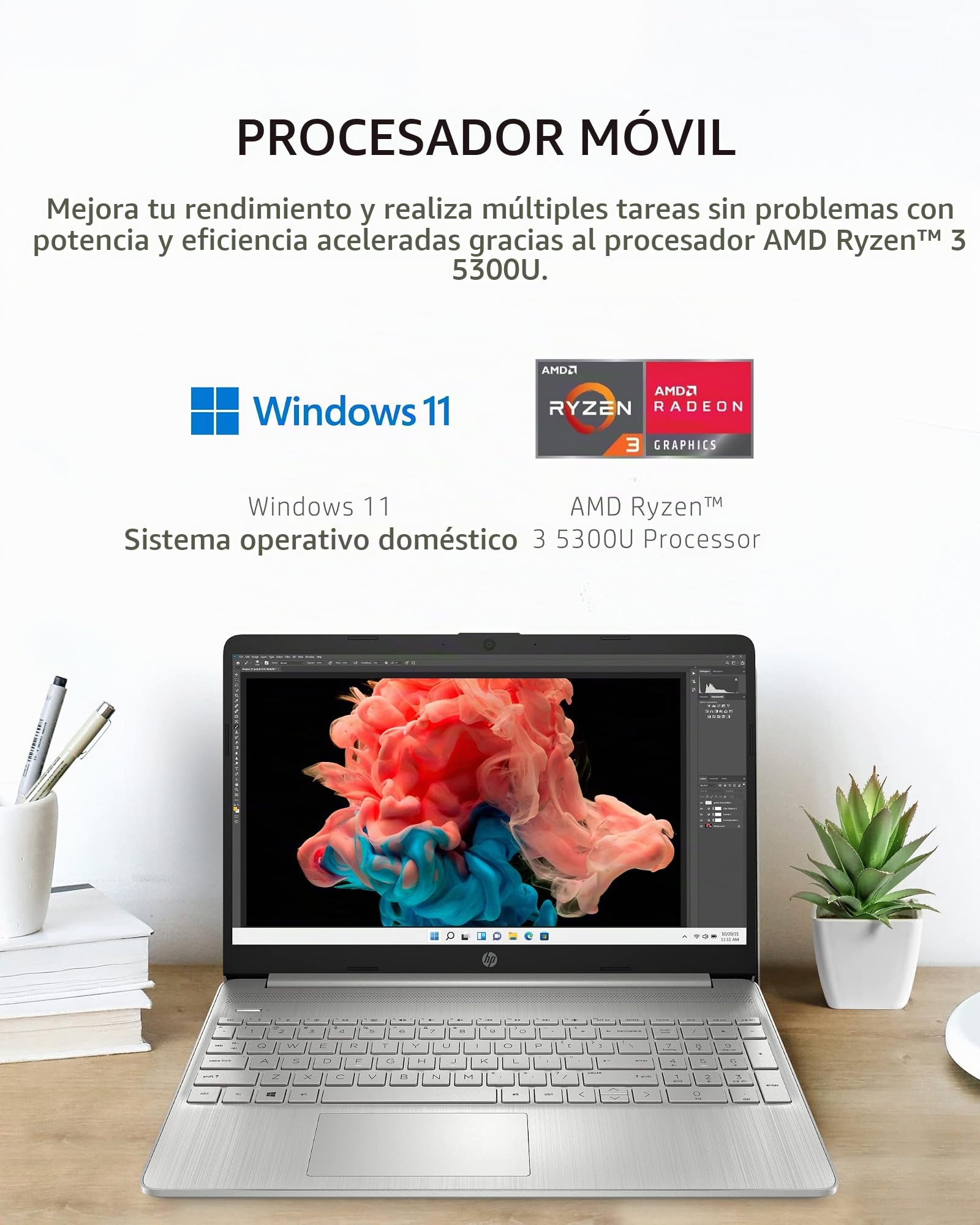 Amazon.com: HP 15 portátil, procesador AMD Ryzen 3-5300U, 8 GB de