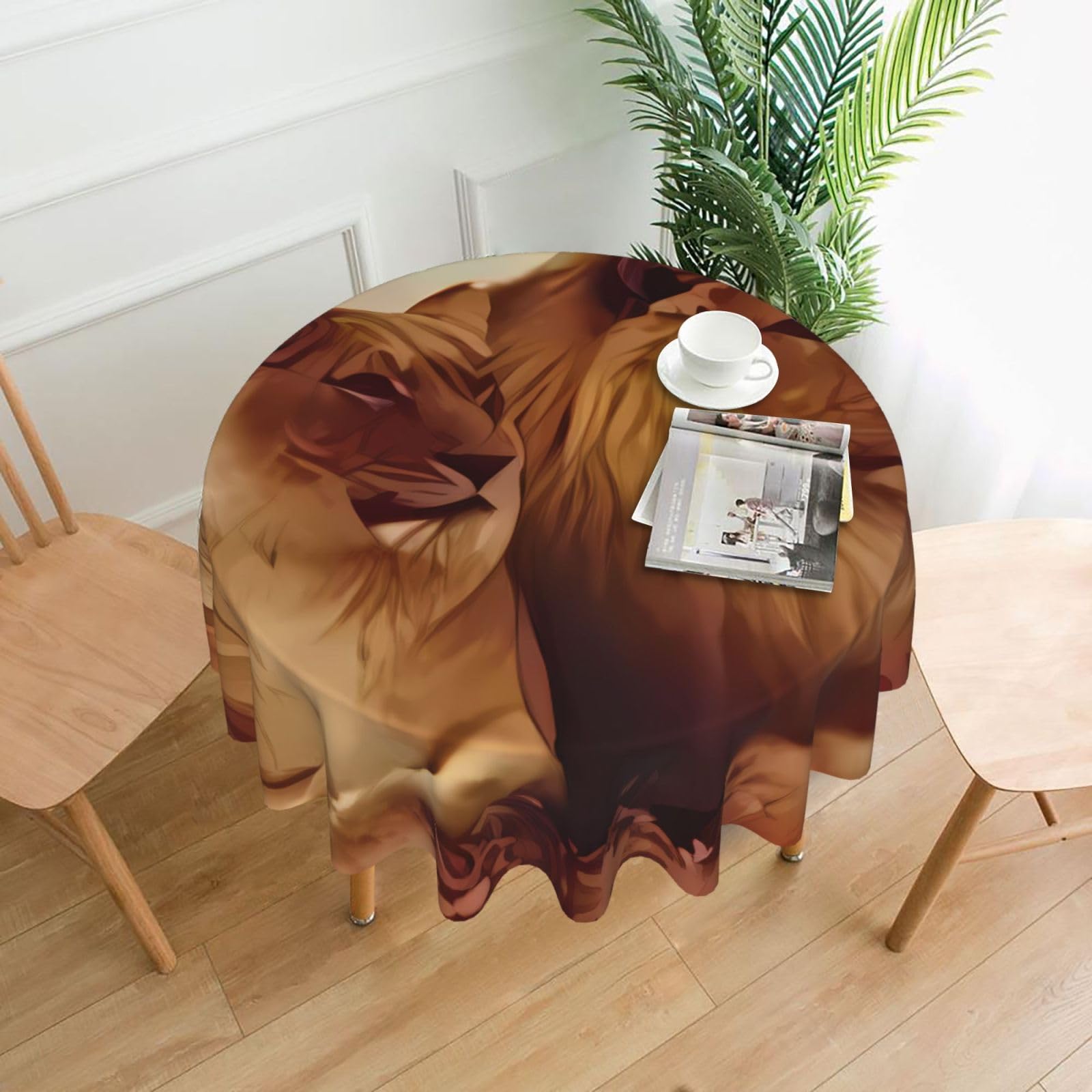 ZHAOUR African Lion Print Round Washable Tablecloth – Table Cover