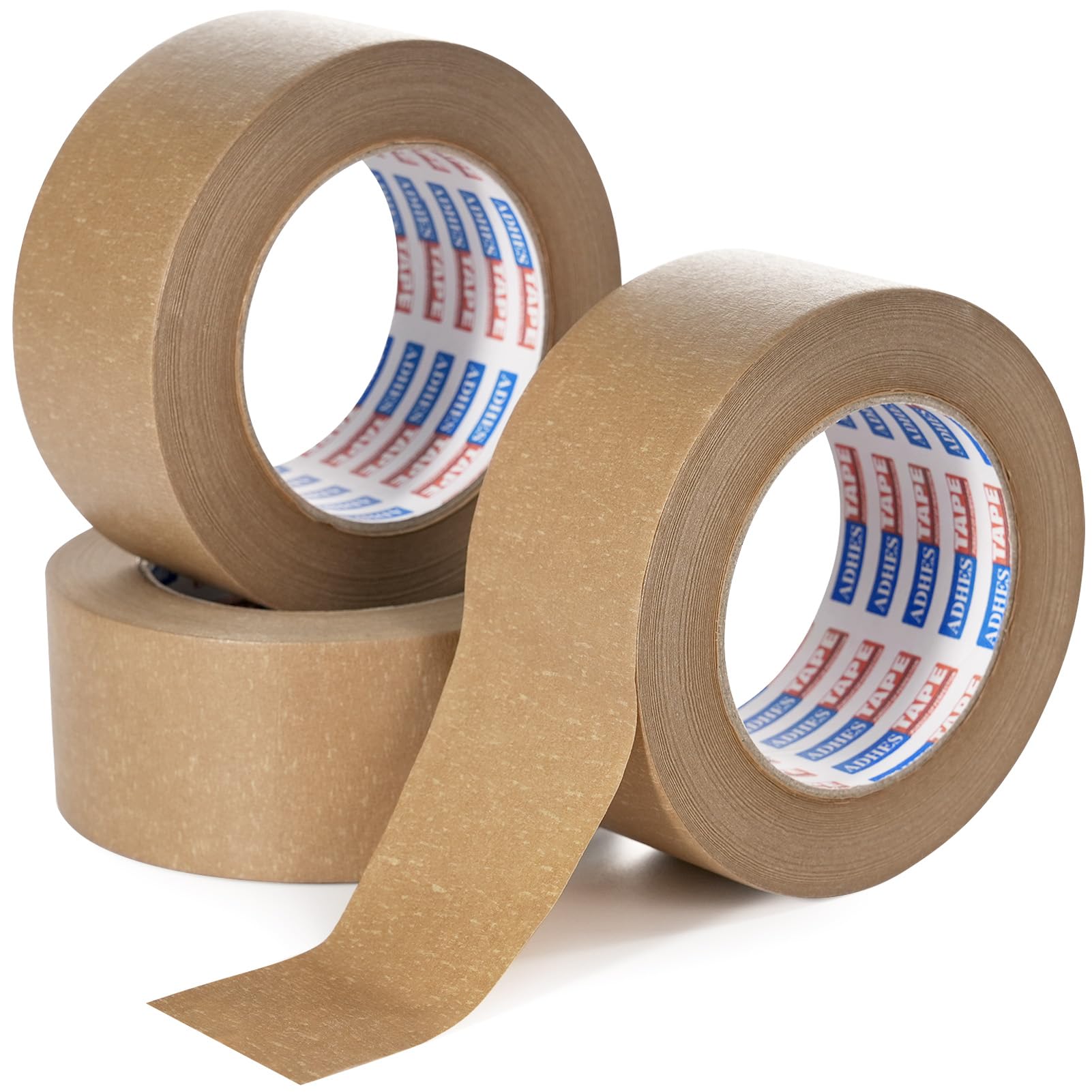 ADHES Cinta de embalaje de papel kraft Biológico Cinta adhesiva para paquetes y cajas reciclable ecológico marrón 50mm x 50m (3rollos)