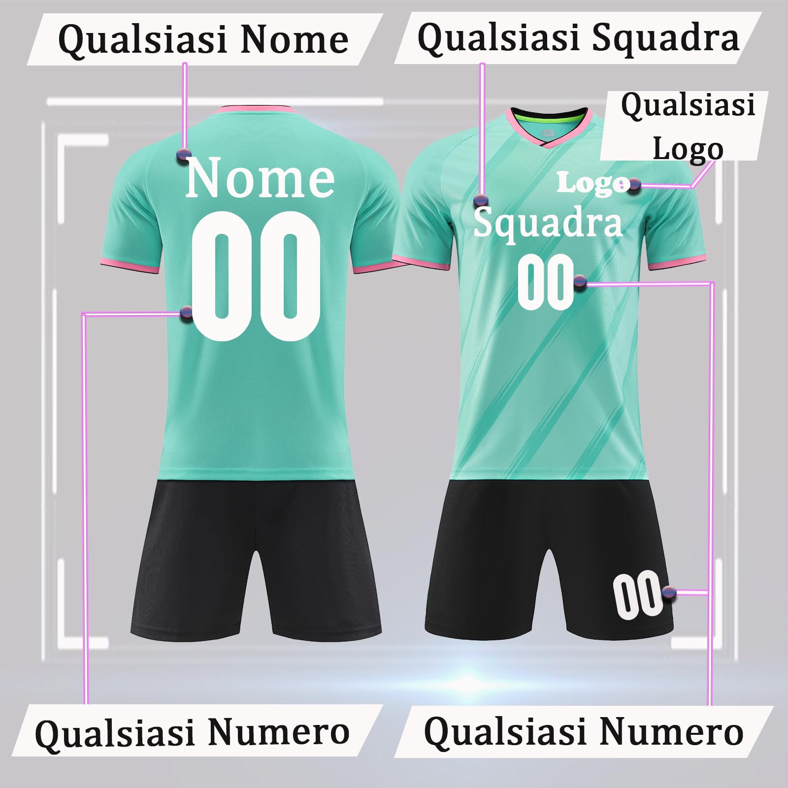 OPUTWDF Completo Calcio Bambino Personalizzabile Kit Calzettoni e Ginocchiere, Unisex - Adulto e Bambino Kit Maglietta Calcio Personalizzata