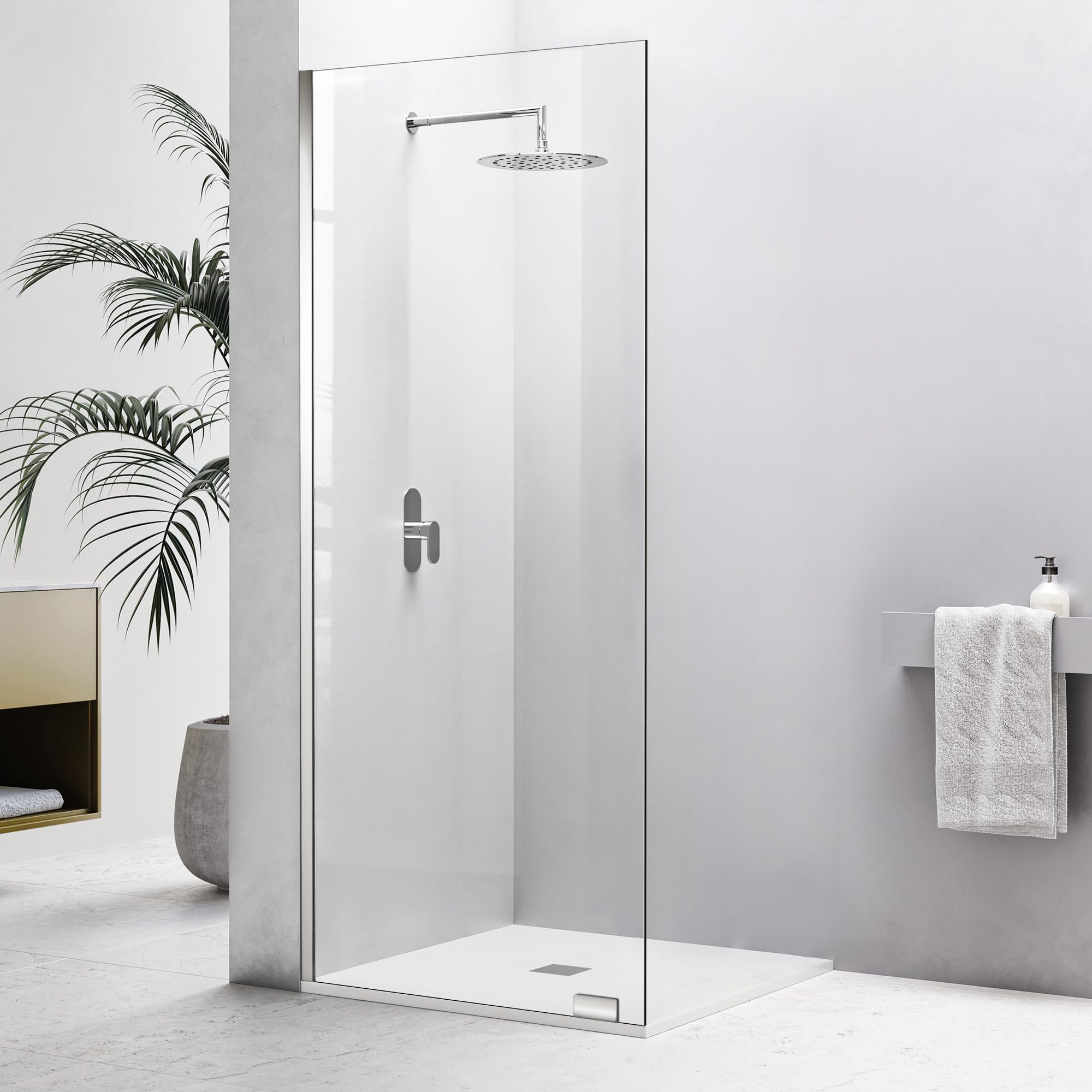 48"×74" Fixed Glass Shower Panel, Bathroom Shower Doors 5/16"(8mm) Thick Clear Tempered Glass Panel, Chrome Silver Frameless Shower Door