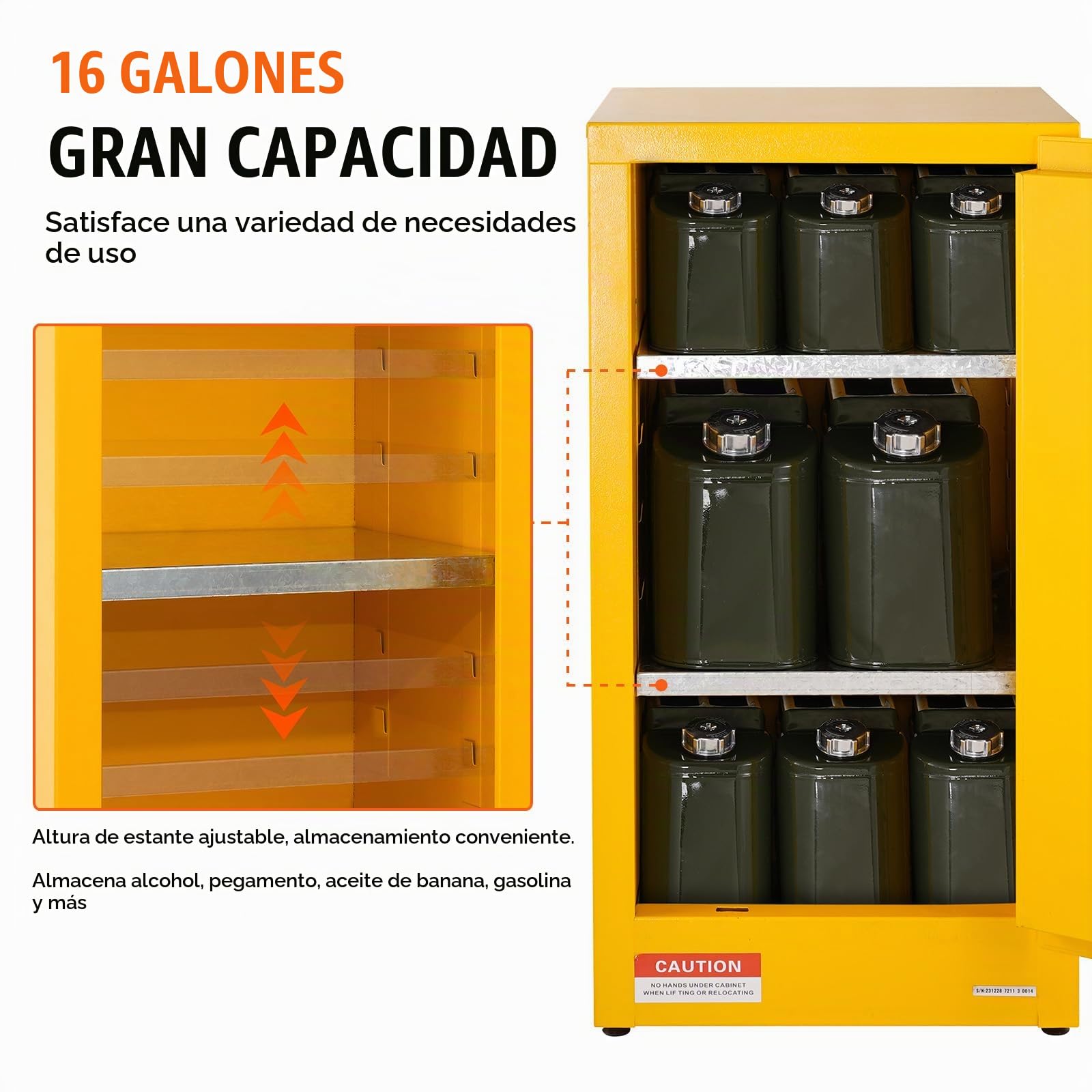VEVOR Armario de Seguridad 85x37x37 cm Armario Ignífugo Amarillo 60,6 L Armario Ignífugo de Acero Laminado en Frío para Almacenar Quitar Alcohol Pegamento Gasolina Aceite Líquidos Inflamables