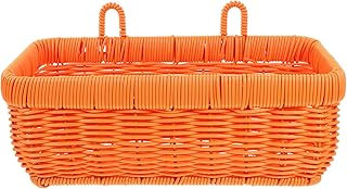 Alipis Woven Basket Wall Hanging Storage Basket Farmhouse Rattan Flower Bin Kitchen Wall Mount Organizer for Ginger Garlic Rustic Handle Basket Container Orange