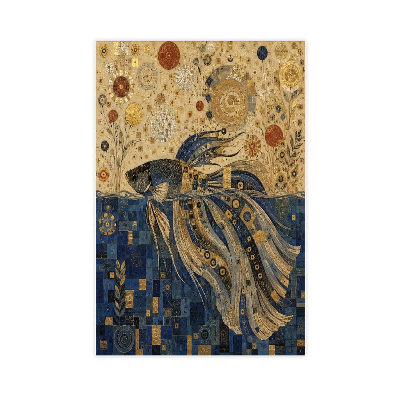 W7c8u2x3 Unframe-Style-9 Betta Fish Canvas Wall Art, Mosaic Art Reading Corner