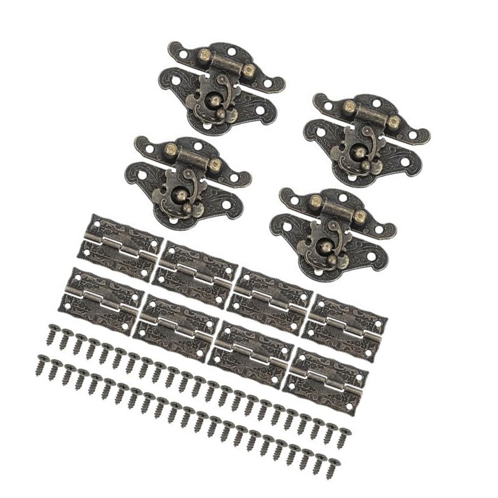 Antique Metal Fasteners and Hardware Set for Furniture Restoration and Do It Yourself Projects with Distressed Finish Decorative Hinge and Secure
