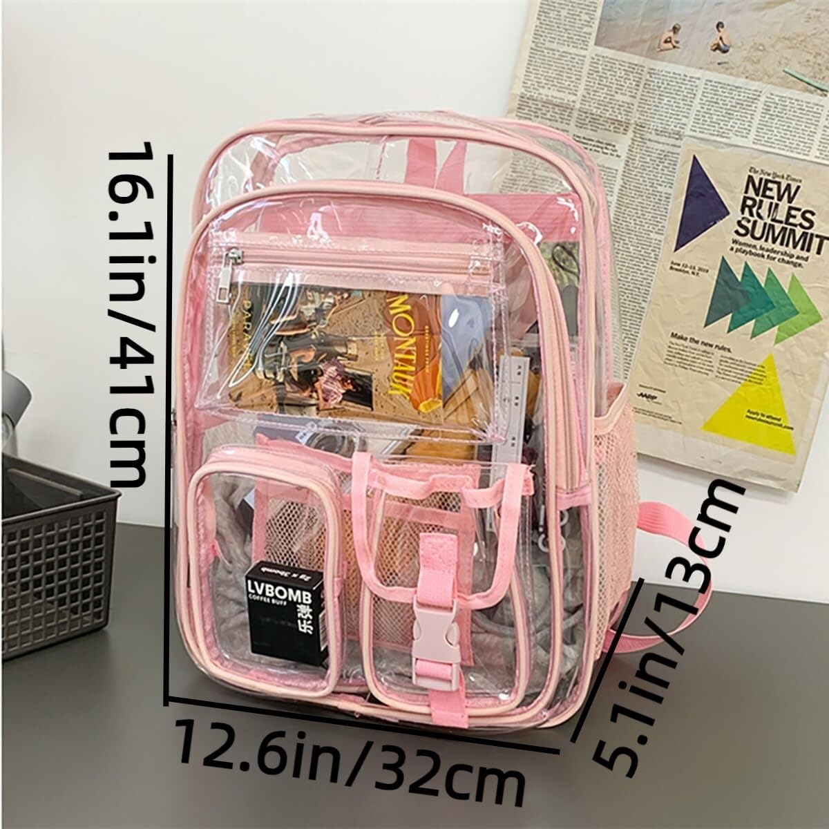 Zaino, Zaino in PVC trasparente | Multicolor da Viaggio Unisex: Zaino in PVC Trasparente con Cinghie Rinforzate(Rose)