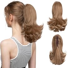CJL HAIR قصيرة مخلب وهمية ذيل الحصان قطعة شعر تمديد مجعد متموج ذيل المهر Balayage شقراء الشعر الاصطناعية صديقة للحرارة قطعة شعر للنساء الفتيات الأطفال