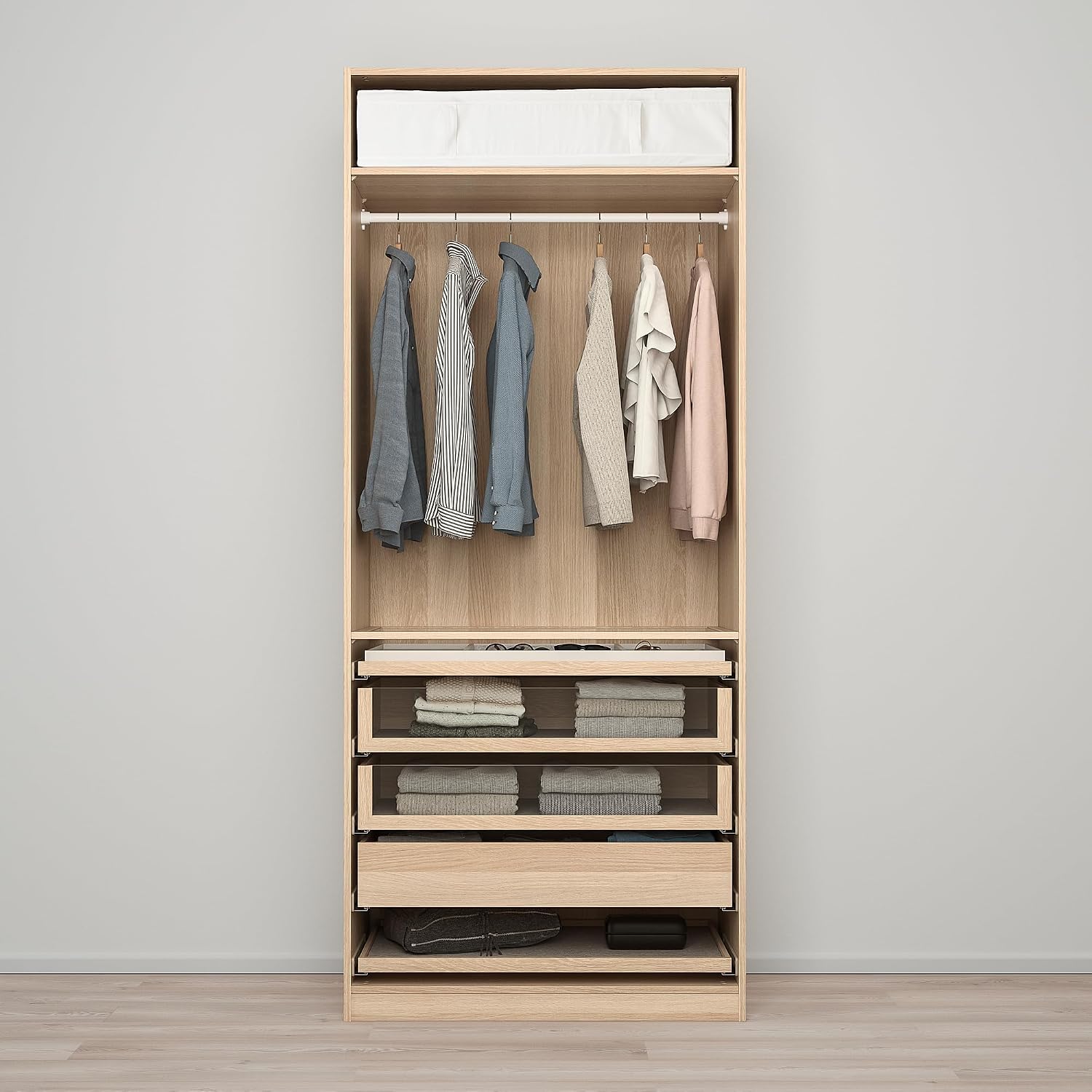 PAX/FORSAND wardrobe combination, 100x60x236 cm, white stained oak effect/white stained oak effect