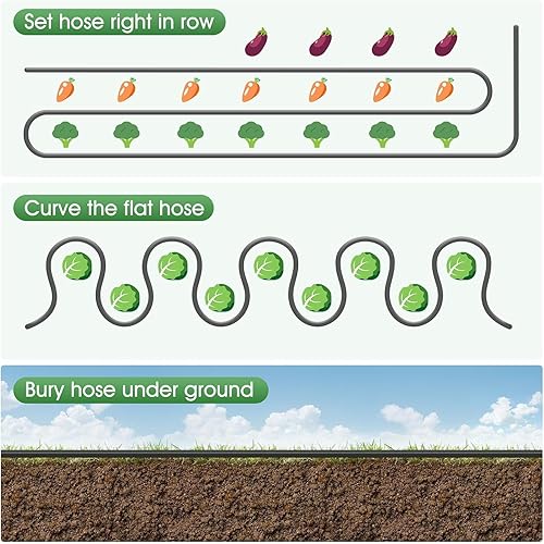 Miniatura 8 de Manguera plana de 50 pies para camas de jardín, manguera de riego por goteo enlazable, PVC de doble capa, a prueba de fugas y resistente a las