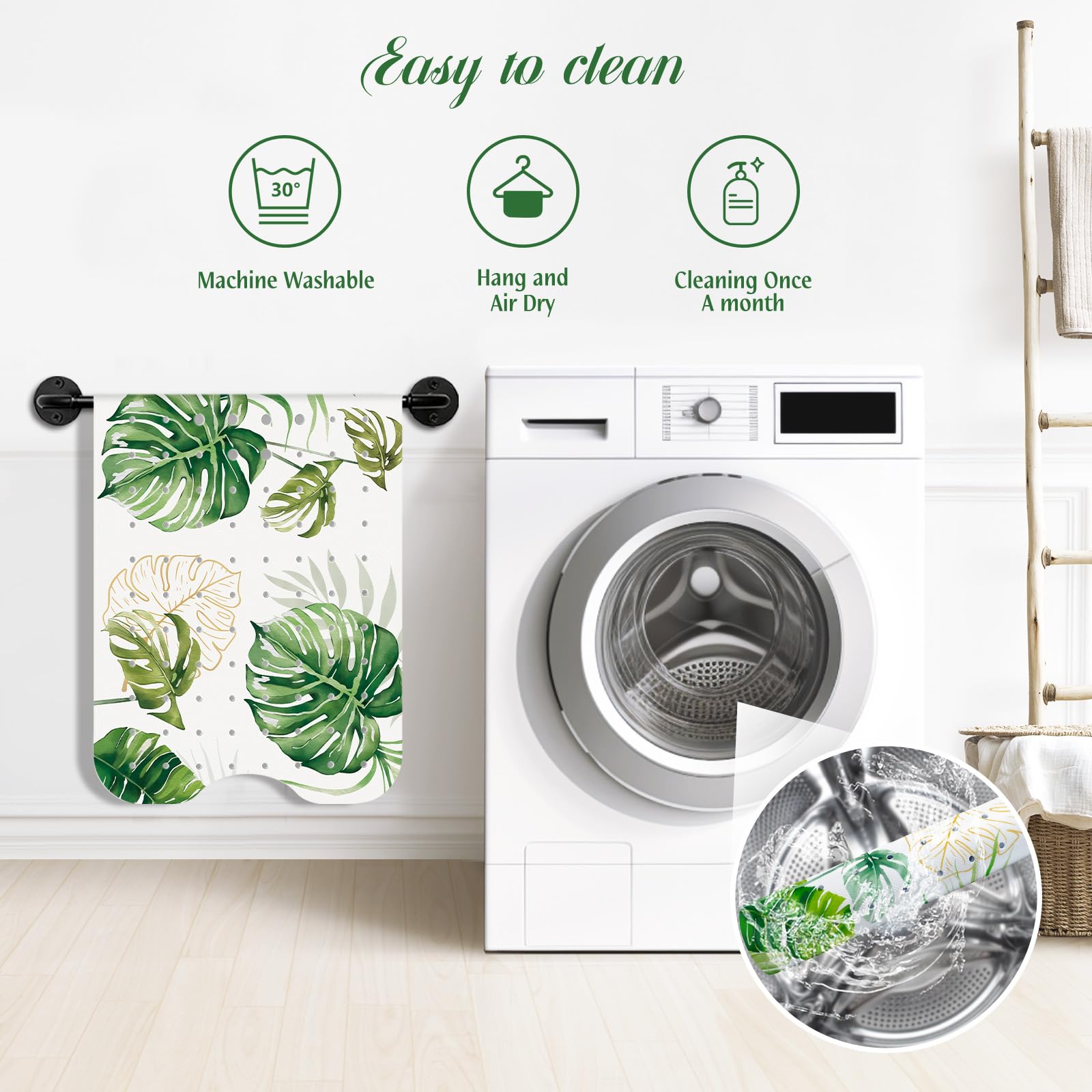 SHUCHING Tapis de Bain Antidérapant Feuille Verte, Tapis Baignoire Antidérapant, Réssistant à la Moisissure et Lavable en Machine 100 x 40 cm