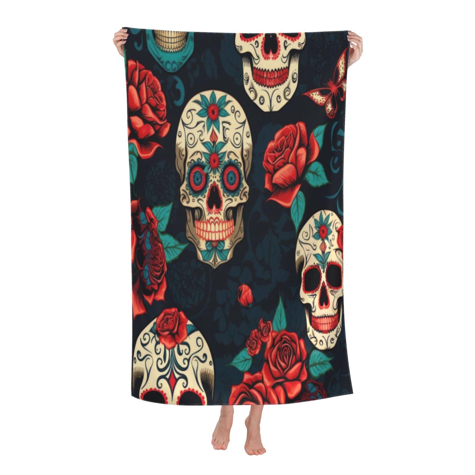 LSRCPD Beach Towels Sugar Mexican Skull1 Gym Travel Pool Sports For Men Women 80X130Cm