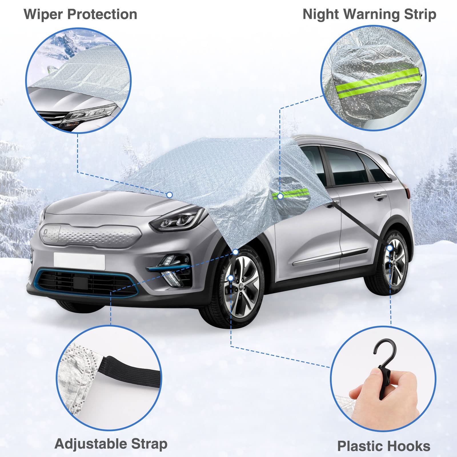 iKALULA Couverture Pare-Brise Voiture, Pare-Brise Couverture Voiture Avant Anti UV, Repliable Universelle Protecteur de Pare-Brise Anti Givre, Neige, Glace, Pluie et Soleil, 230 x 128 cm
