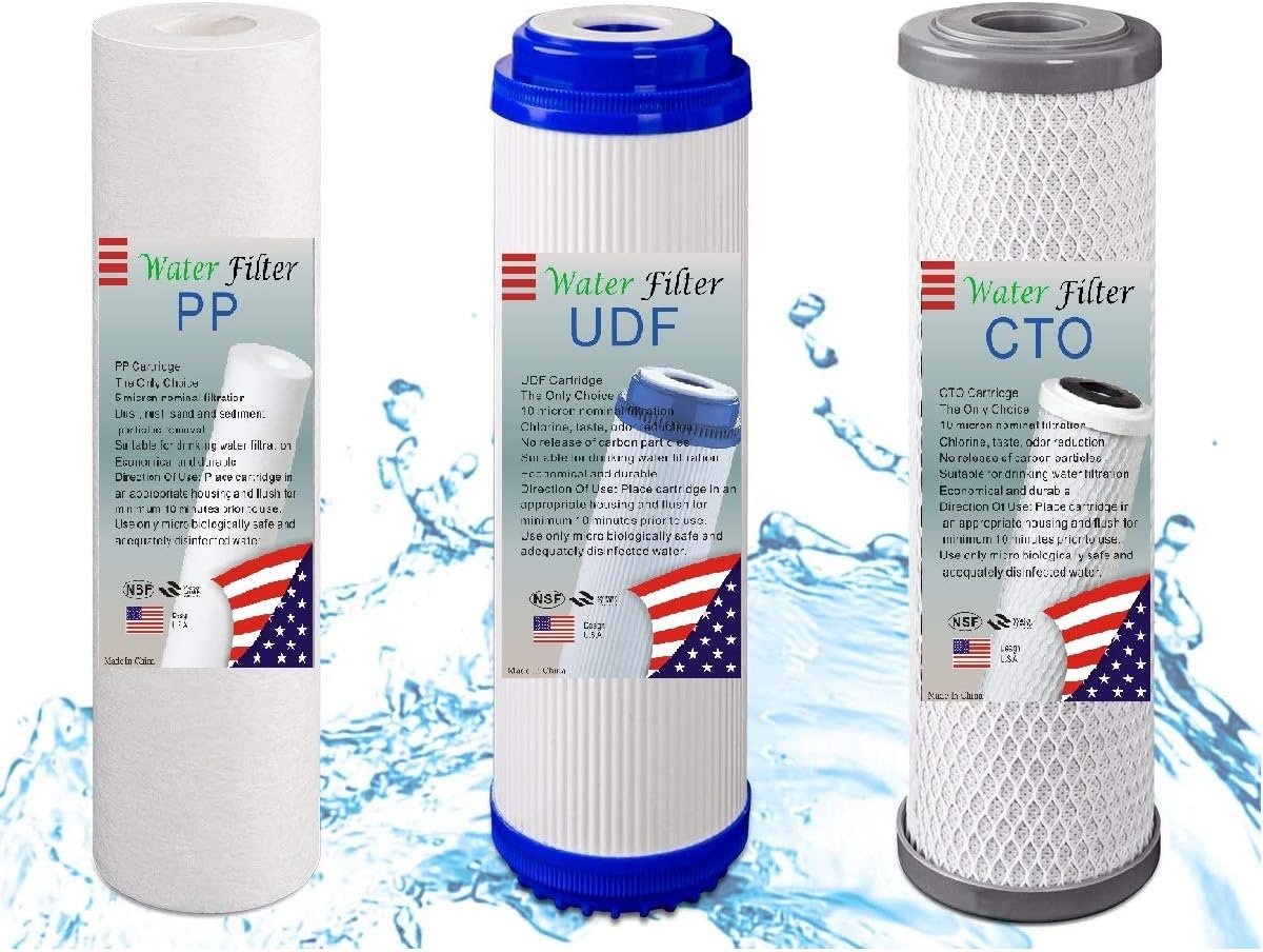Puri Pro 10 Inch 3-Stages Under Sink Reverse Osmosis RO Water Filter Replacement Cartridges, Pre-Filter Set for RO Filter System Including Sediment Filter, Granular Carbon and Carbon Block Filter