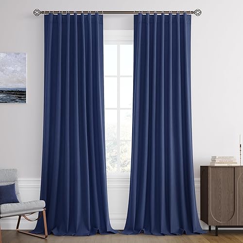 Miniatura 88 de Joywell Cortinas de lino 100% opacas de 45 pulgadas de largo, bolsillo para barra/pestaña trasera, cinturón de gancho/anillos de clip, cortinas de