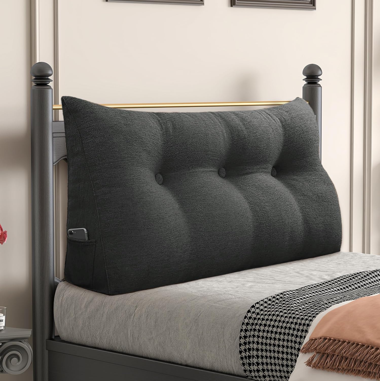 daneey headboard wedge pillow bed wedge pillow for headboard bolster reading pillow for bed back pillow for sitting in bed wedge pillow headboard with removable linen cover (black, twin)