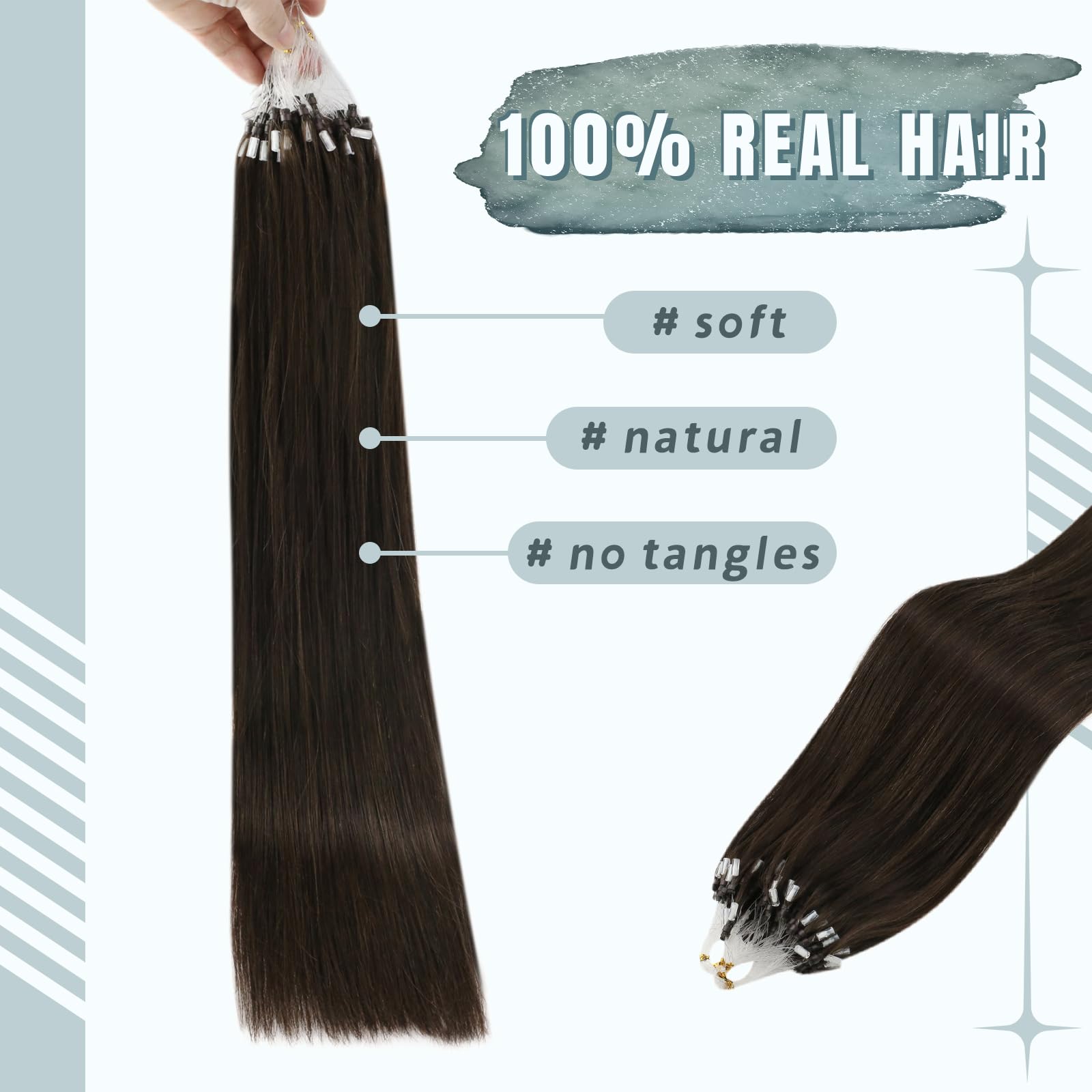 Fshine Extension Microring Capelli 35CM 50g Lisci Extension Capelli Marrone Scuro Capelli Extension Veri 1g/ciocche Extension Micro Loop Capelli Brasiliani Extension Veri #2
