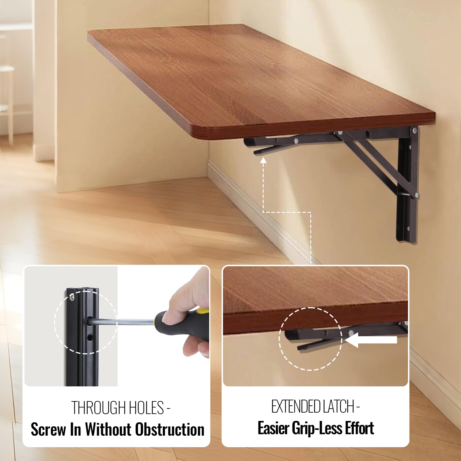 HBL' 2 Pack 200MM Folding Shelf Brackets Heavy Duty Shelf Brackets Wall Mounted Foldable Shelving Brackets for RV Folding Desk(Shelf Bracket Only) - Image 3
