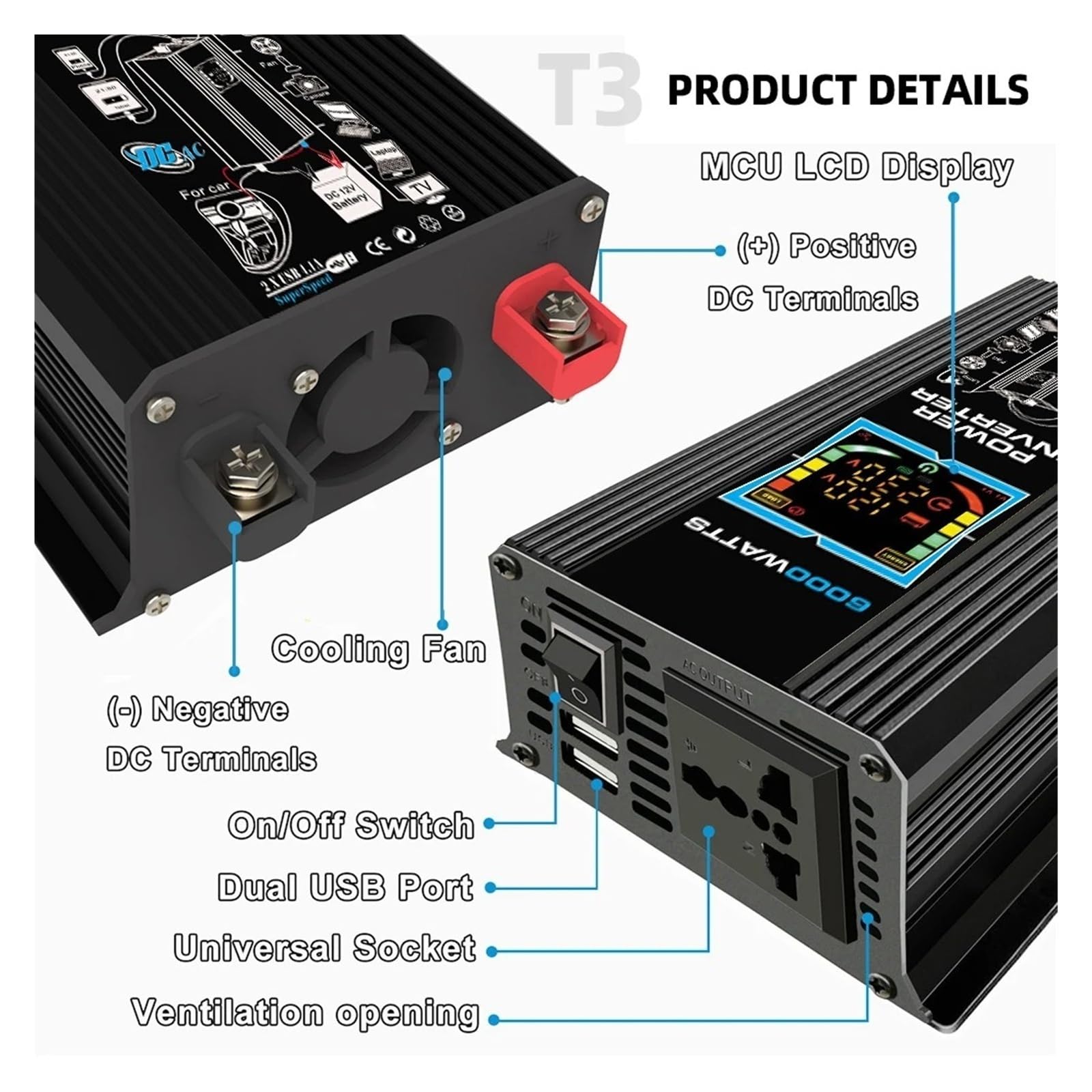 Inversor Potencia Conjunto Completo Inversor Doméstico 6000W 220v 30A Controlador 200W Panel Solar Generador Portátil Kit Fotovoltaico Camping para Coche Convertidor